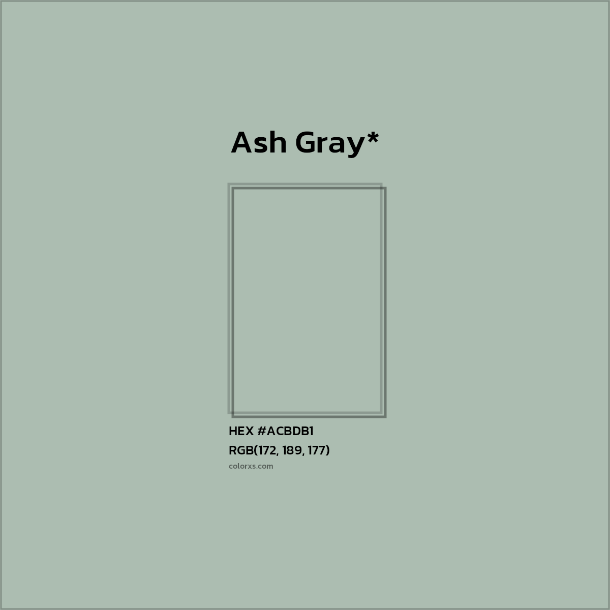 #ACBDB1 hex color. RGB, RYB, CMYK, HSL, HSV codes and color conversions. Matching color names, palettes, paints.