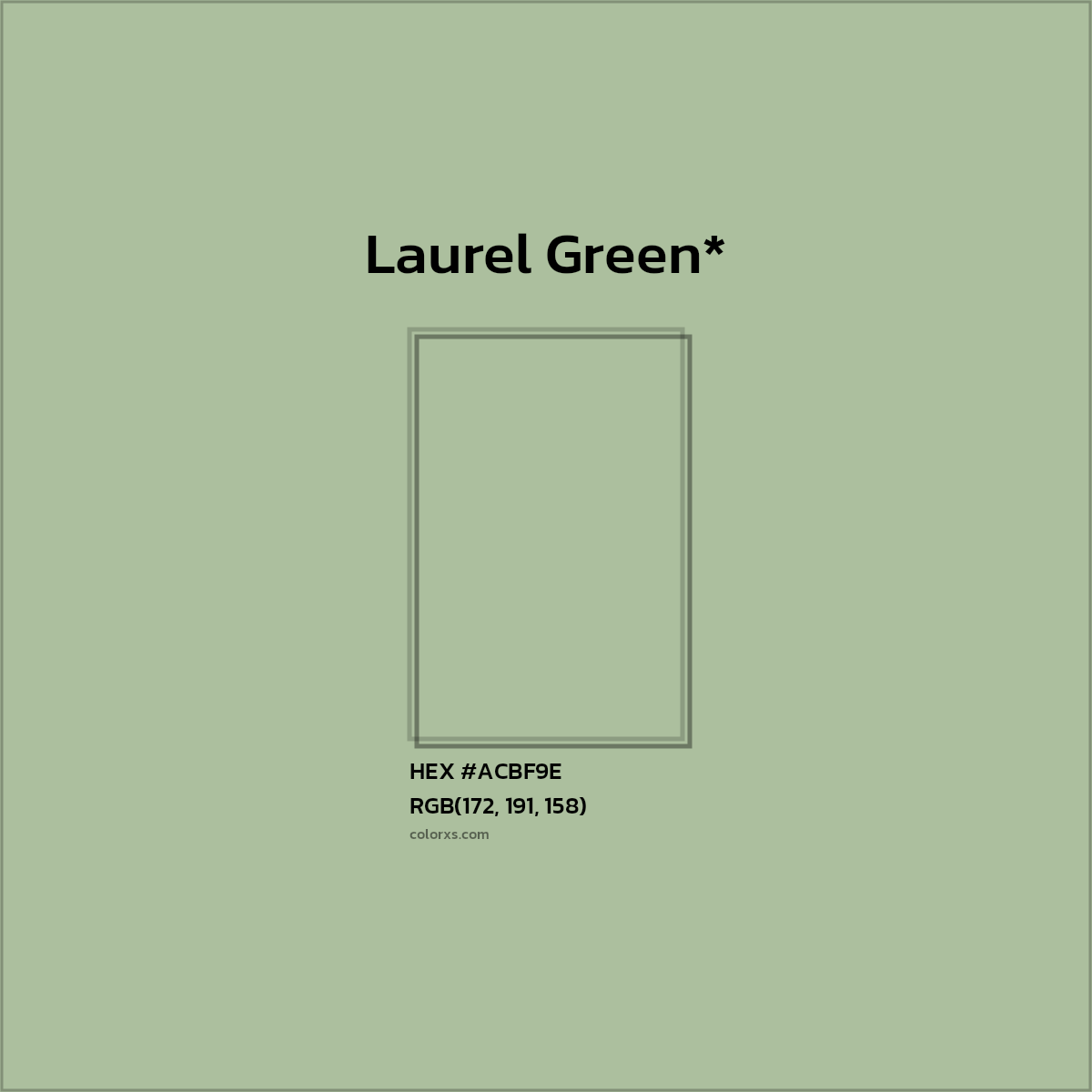 #ACBF9E hex color. RGB, RYB, CMYK, HSL, HSV codes and color conversions. Matching color names, palettes, paints.