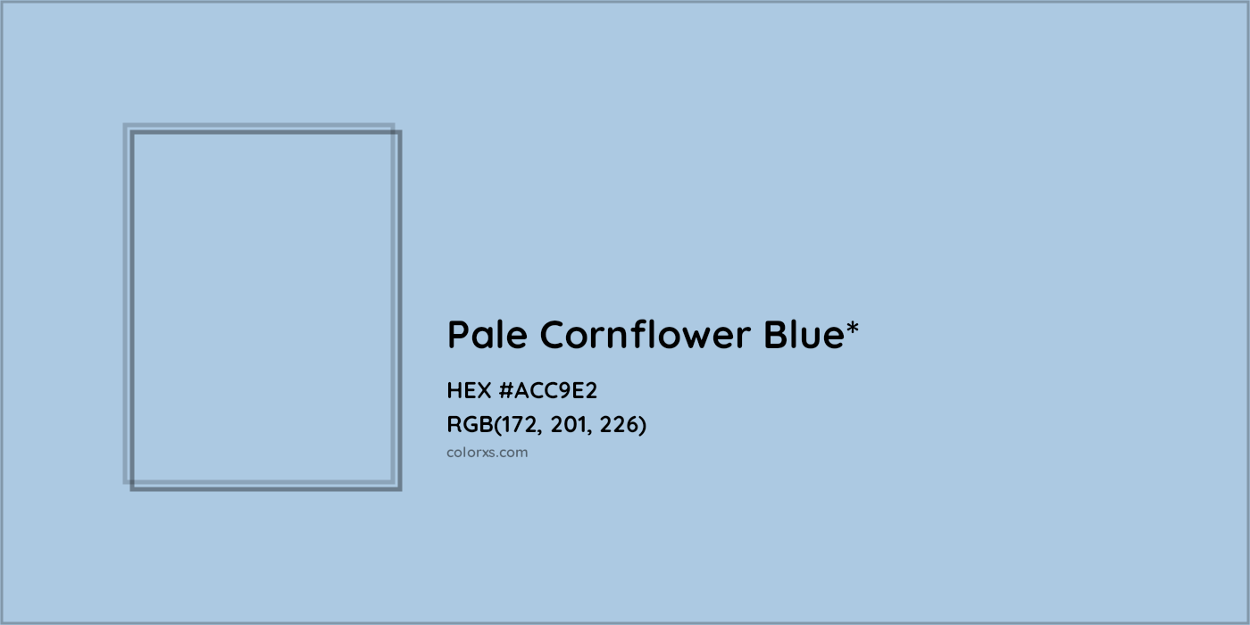 #ACC9E2 hex color. RGB, RYB, CMYK, HSL, HSV codes and color conversions. Matching color names, palettes, paints.