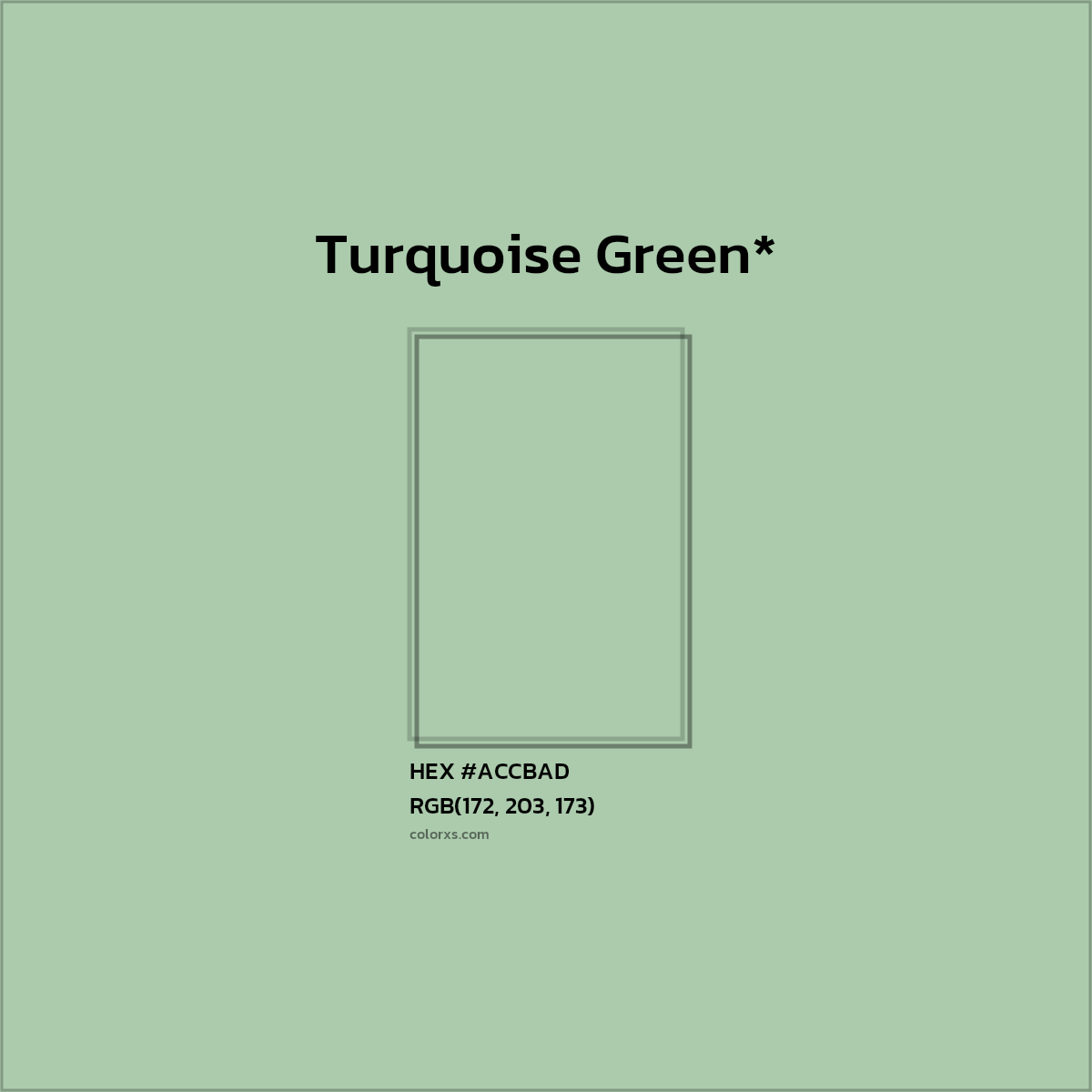 #ACCBAD hex color. RGB, RYB, CMYK, HSL, HSV codes and color conversions. Matching color names, palettes, paints.