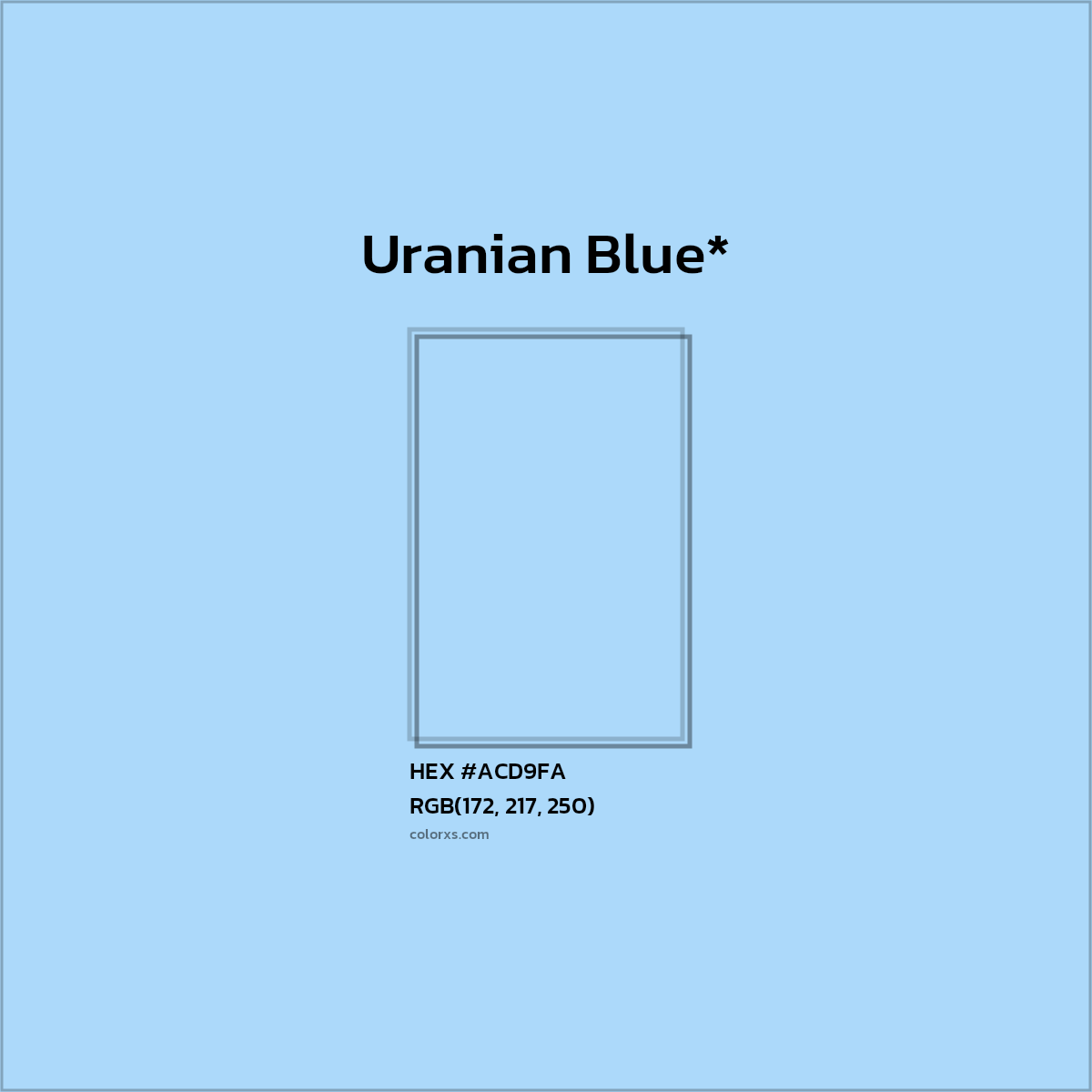 #ACD9FA hex color. RGB, RYB, CMYK, HSL, HSV codes and color conversions. Matching color names, palettes, paints.