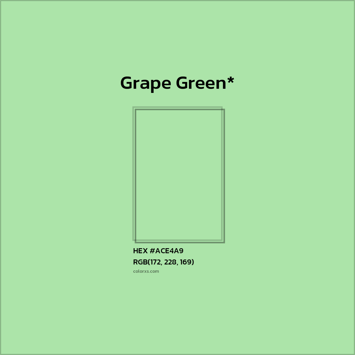 #ACE4A9 hex color. RGB, RYB, CMYK, HSL, HSV codes and color conversions. Matching color names, palettes, paints.
