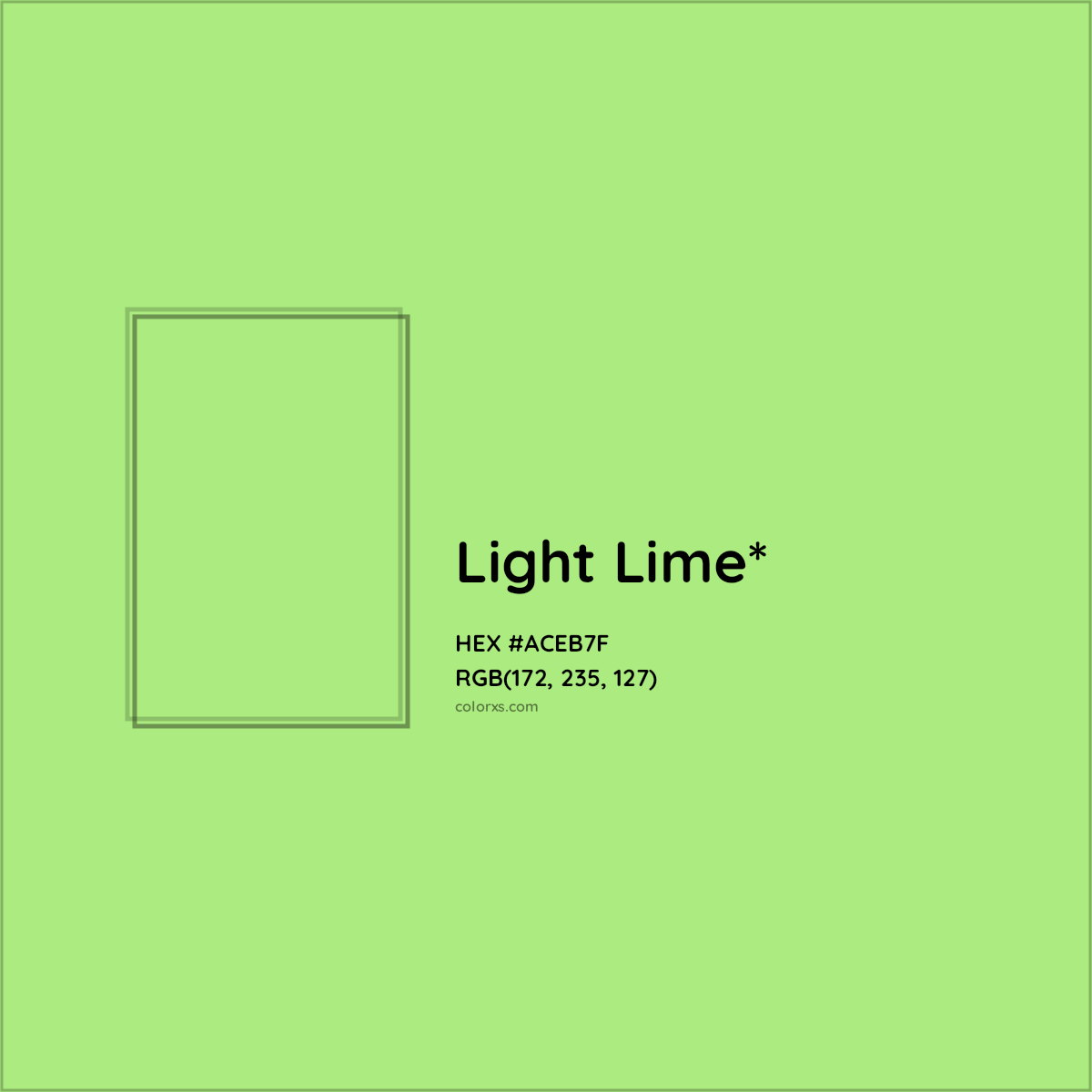 #ACEB7F hex color. RGB, RYB, CMYK, HSL, HSV codes and color conversions. Matching color names, palettes, paints.