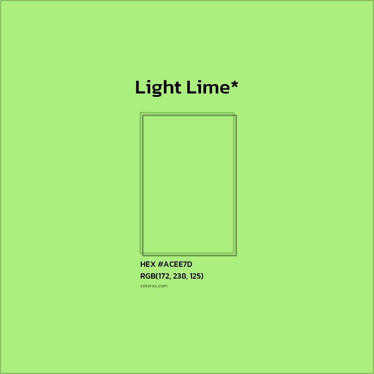 #ACEE7D hex color. RGB, RYB, CMYK, HSL, HSV codes and color conversions. Matching color names, palettes, paints.