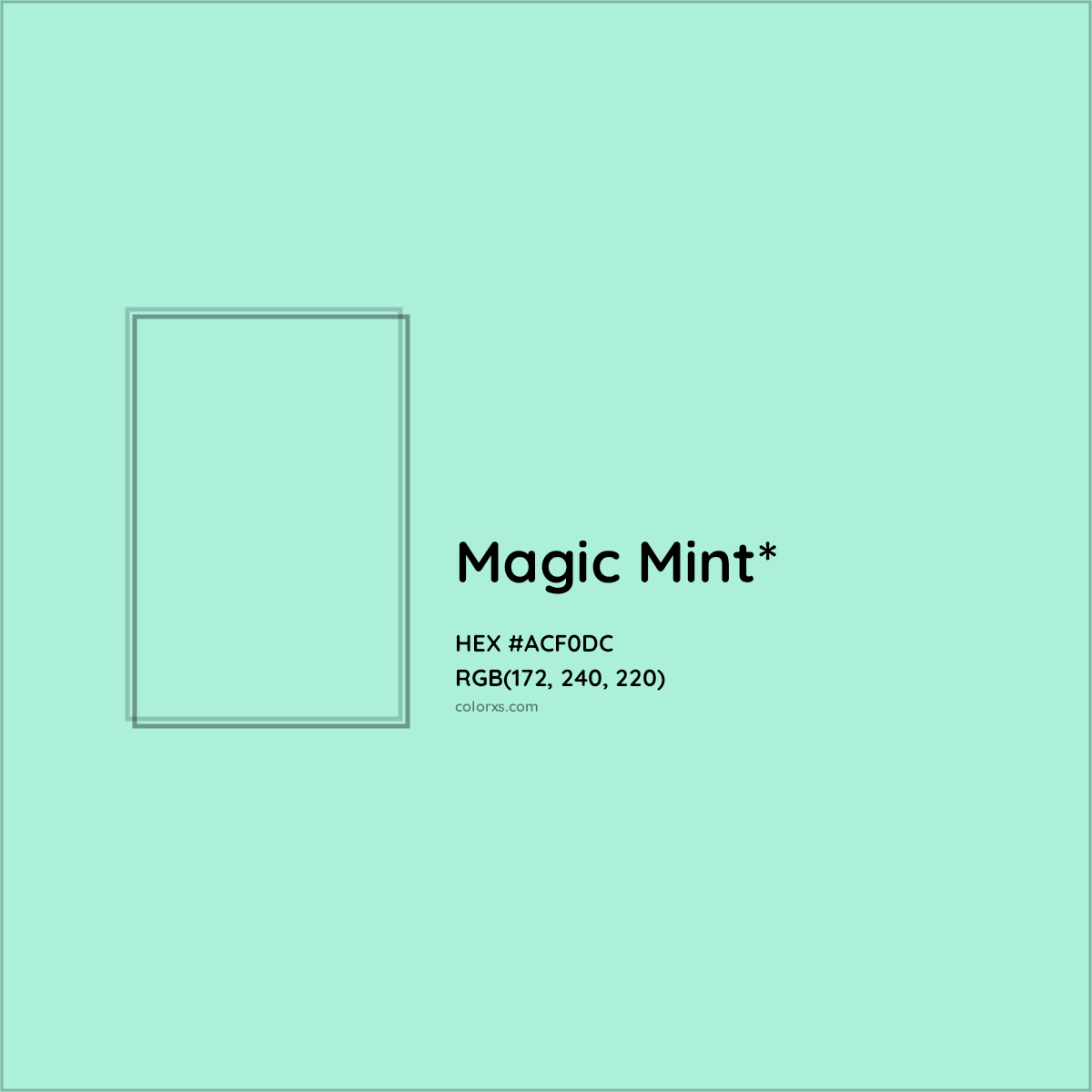 #ACF0DC hex color. RGB, RYB, CMYK, HSL, HSV codes and color conversions. Matching color names, palettes, paints.