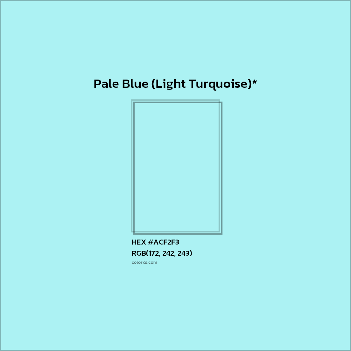 #ACF2F3 hex color. RGB, RYB, CMYK, HSL, HSV codes and color conversions. Matching color names, palettes, paints.