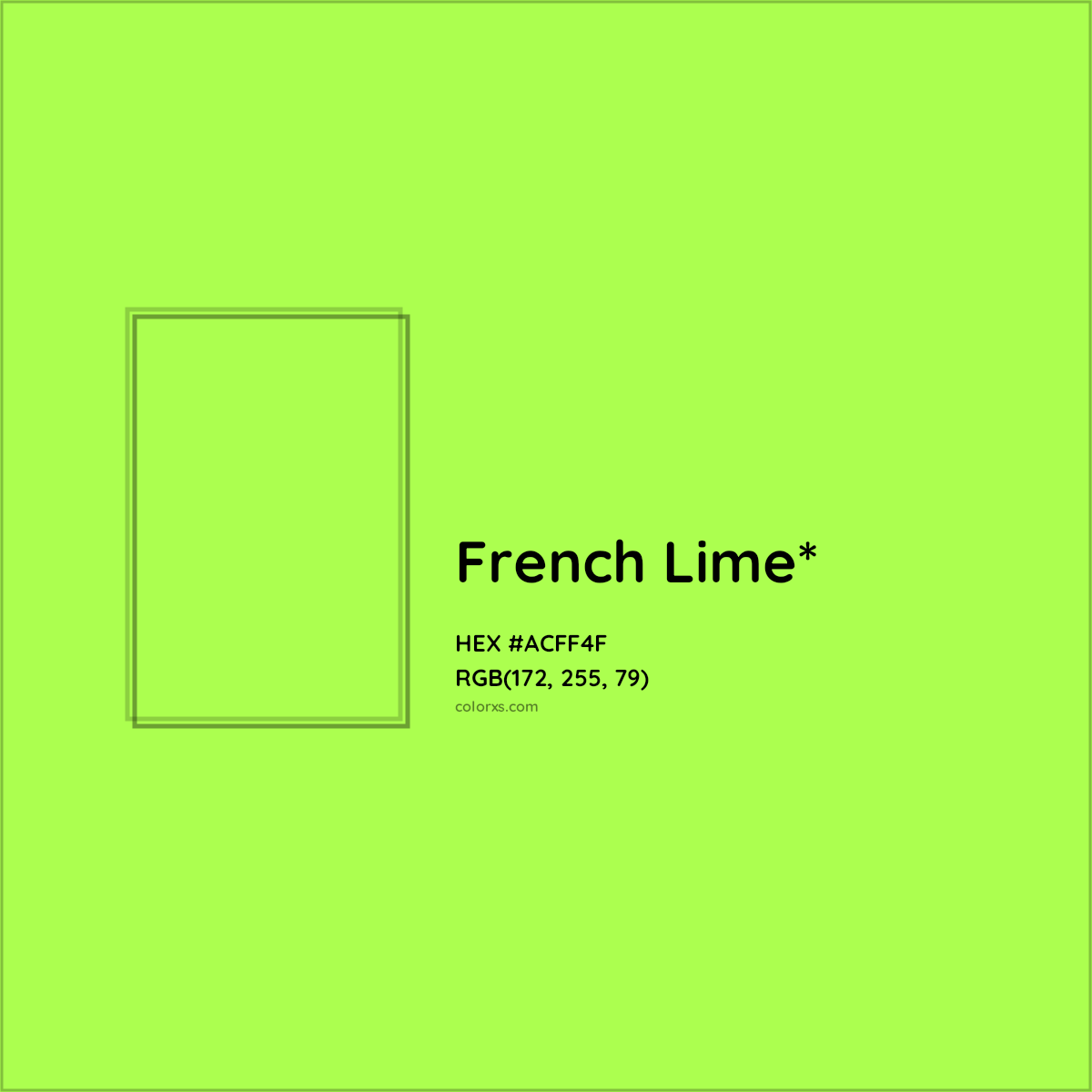 #ACFF4F hex color. RGB, RYB, CMYK, HSL, HSV codes and color conversions. Matching color names, palettes, paints.