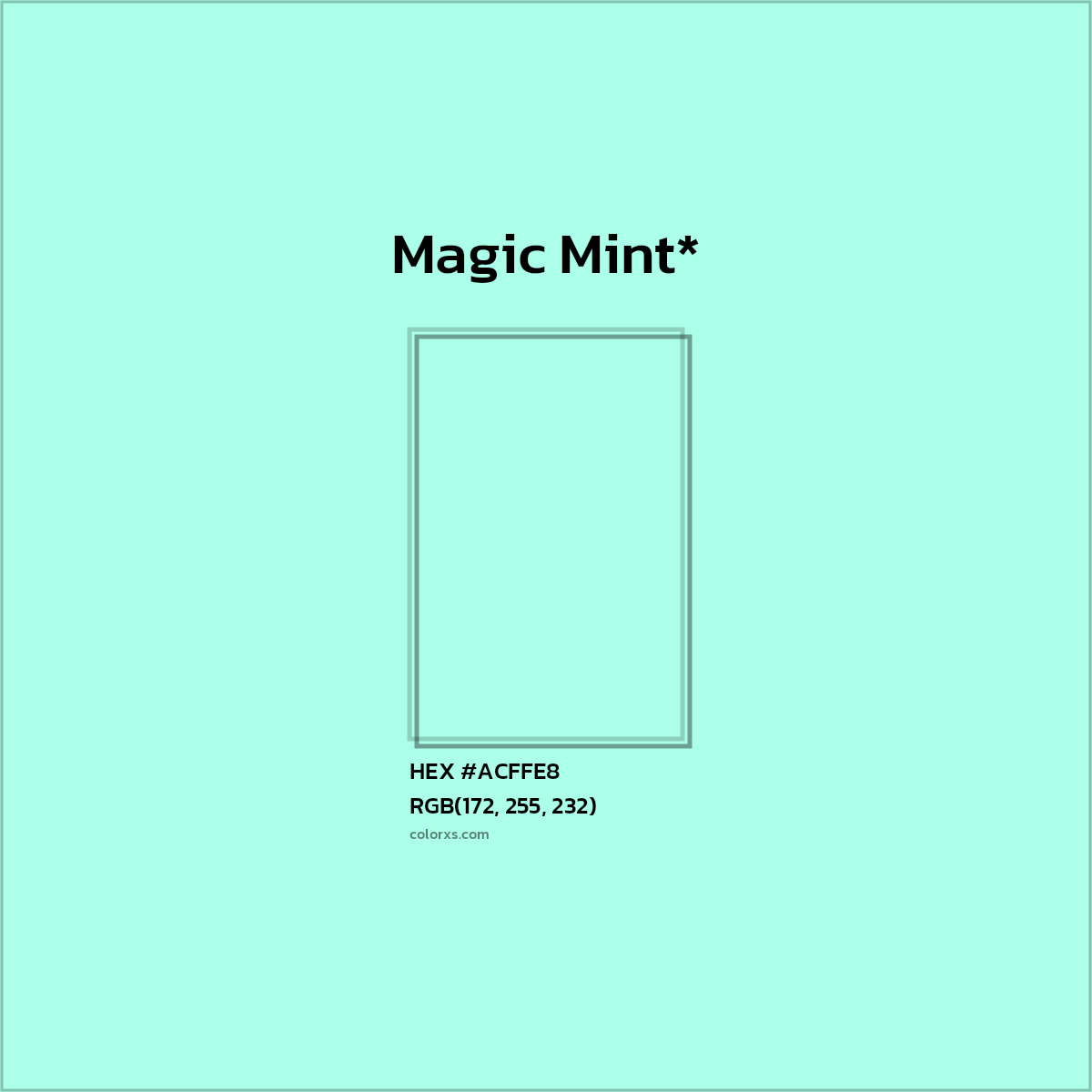 #ACFFE8 hex color. RGB, RYB, CMYK, HSL, HSV codes and color conversions. Matching color names, palettes, paints.