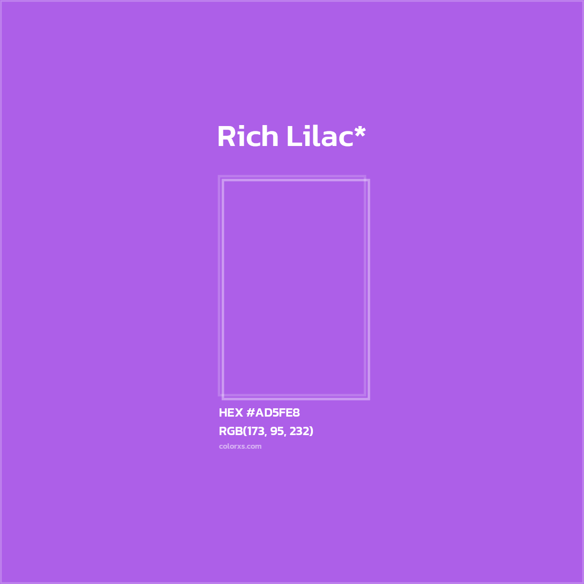 #AD5FE8 hex color. RGB, RYB, CMYK, HSL, HSV codes and color conversions. Matching color names, palettes, paints.