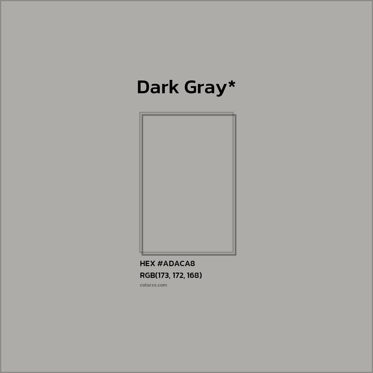#ADACA8 hex color. RGB, RYB, CMYK, HSL, HSV codes and color conversions. Matching color names, palettes, paints.