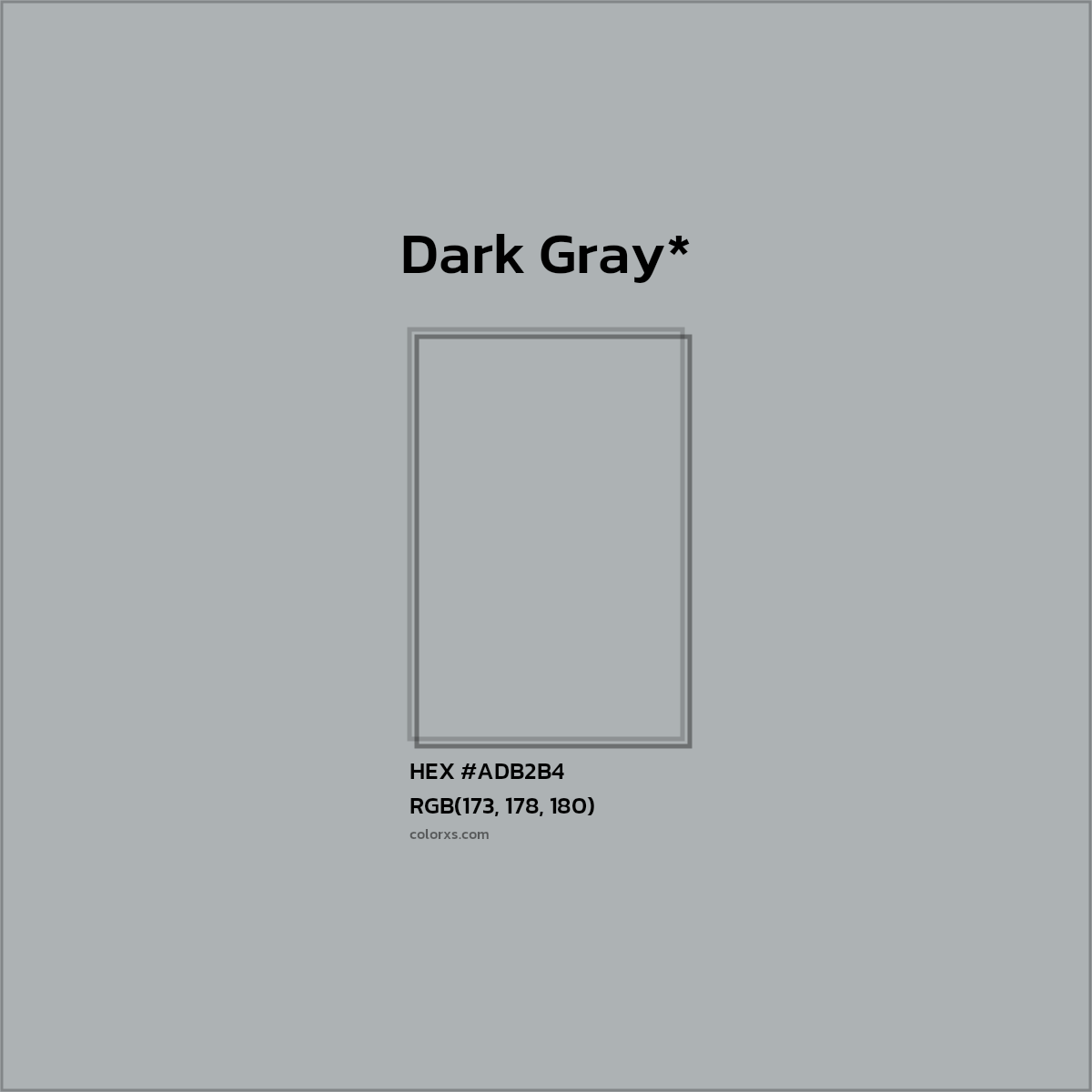 #ADB2B4 hex color. RGB, RYB, CMYK, HSL, HSV codes and color conversions. Matching color names, palettes, paints.