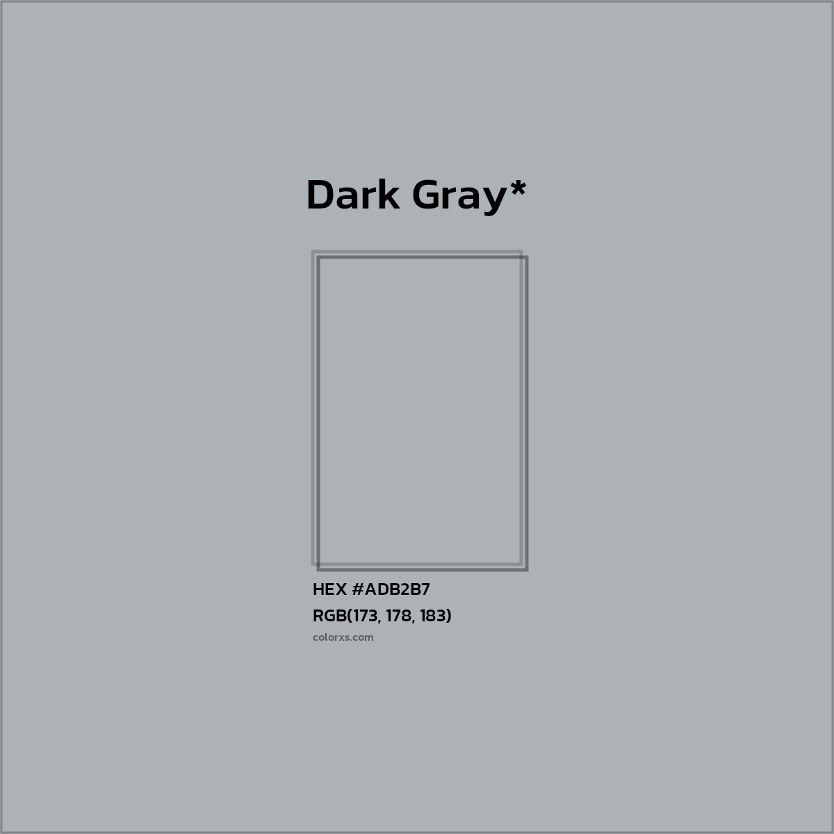 #ADB2B7 hex color. RGB, RYB, CMYK, HSL, HSV codes and color conversions. Matching color names, palettes, paints.