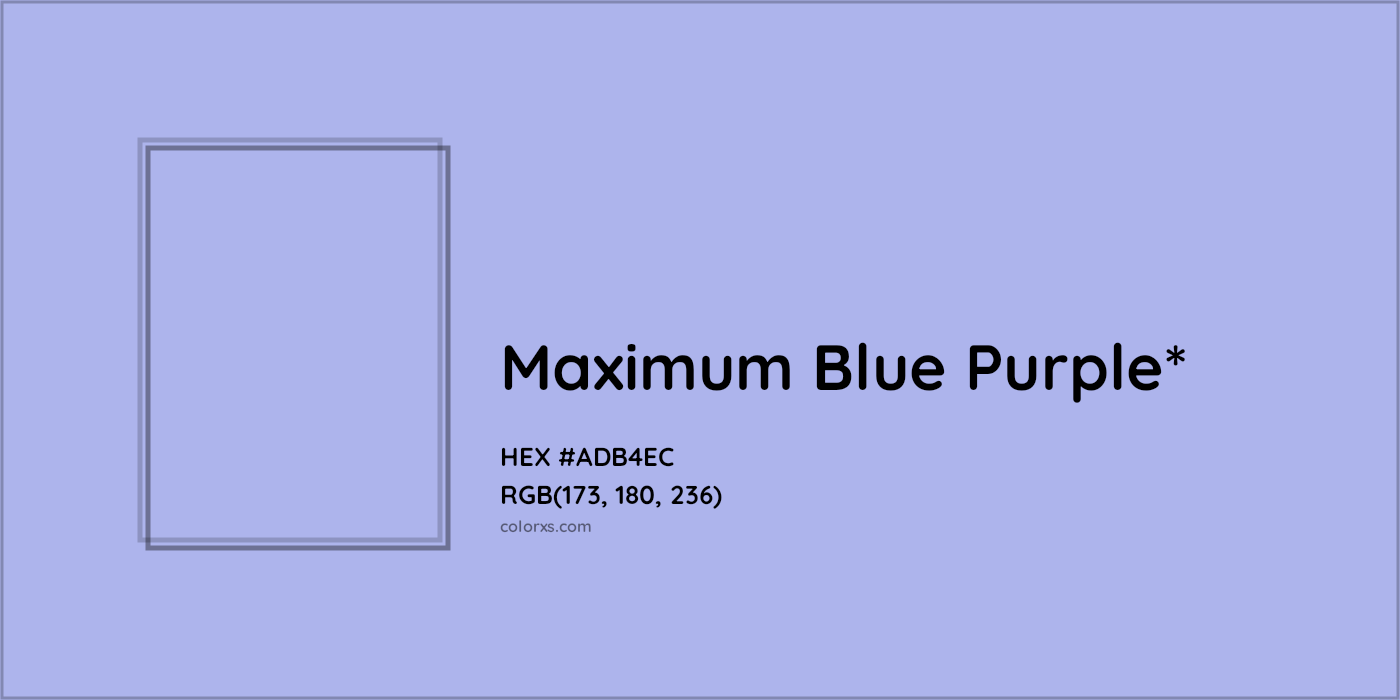 #ADB4EC hex color. RGB, RYB, CMYK, HSL, HSV codes and color conversions. Matching color names, palettes, paints.