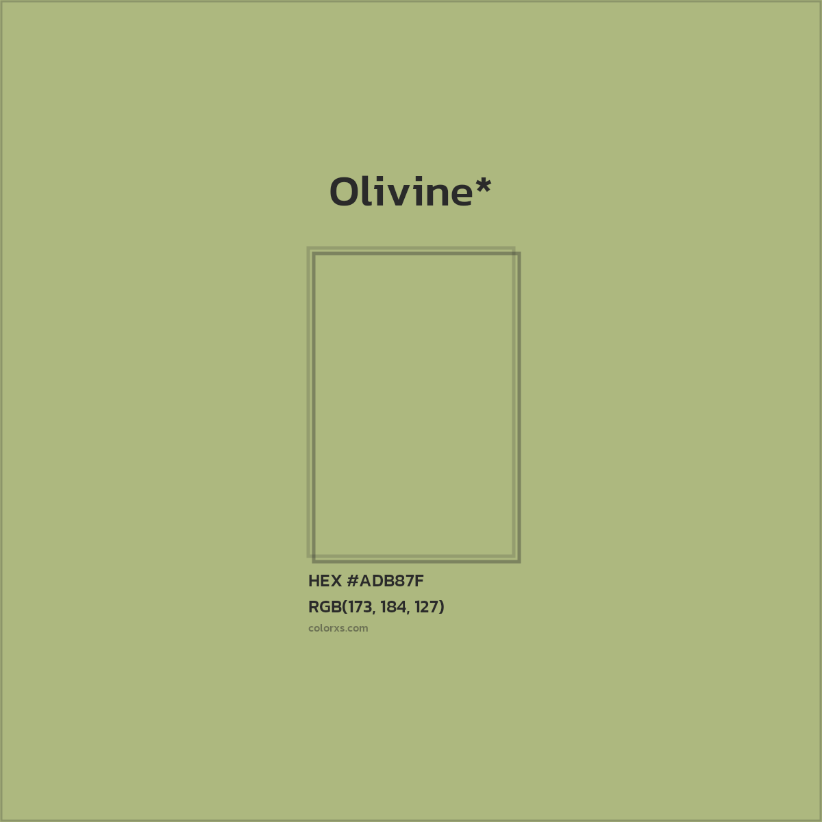 #ADB87F hex color. RGB, RYB, CMYK, HSL, HSV codes and color conversions. Matching color names, palettes, paints.