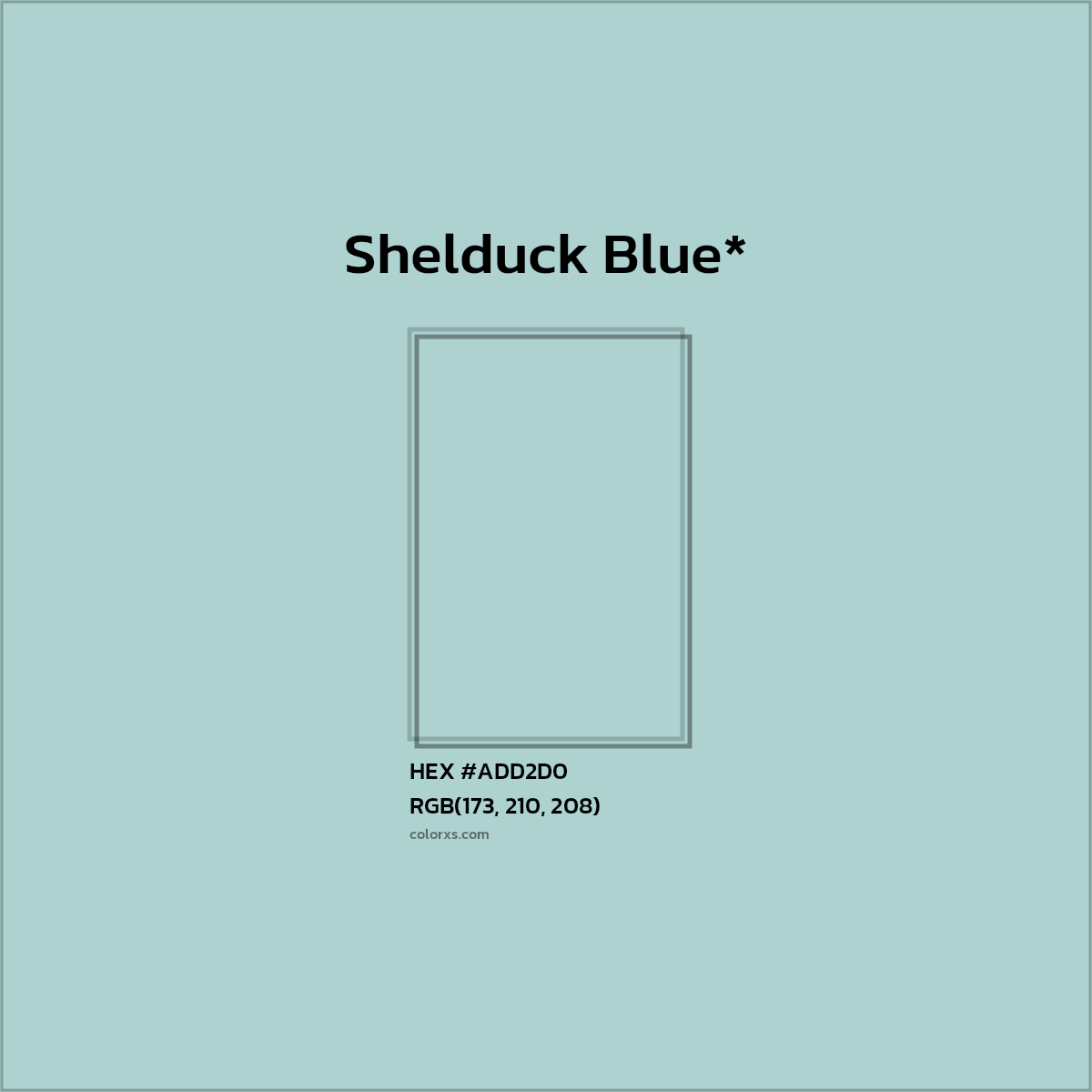 #ADD2D0 hex color. RGB, RYB, CMYK, HSL, HSV codes and color conversions. Matching color names, palettes, paints.