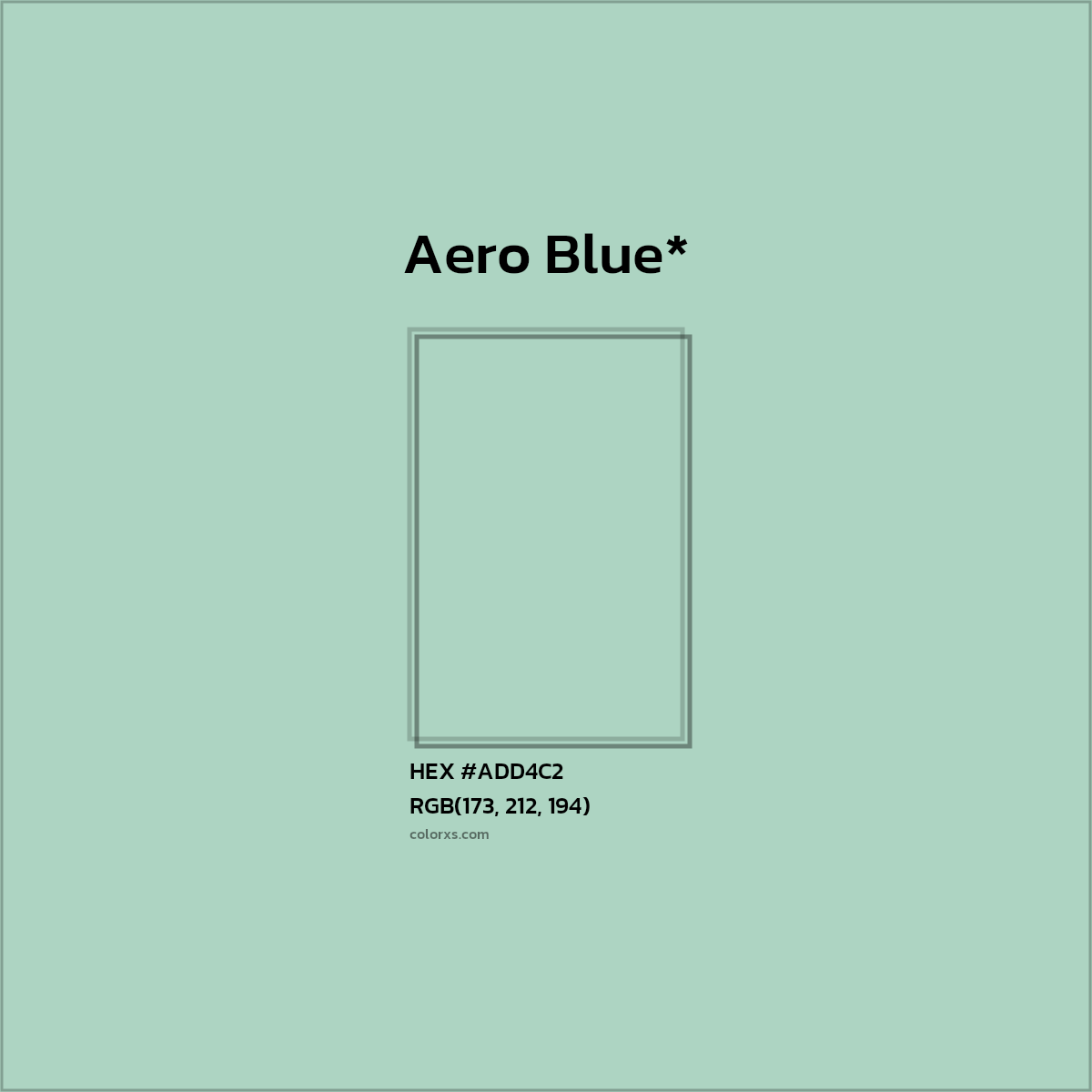 #ADD4C2 hex color. RGB, RYB, CMYK, HSL, HSV codes and color conversions. Matching color names, palettes, paints.