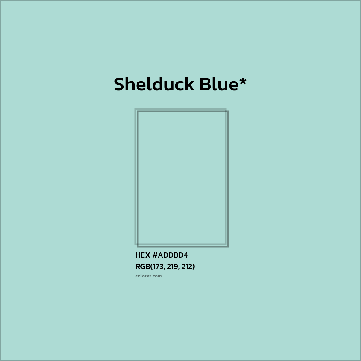 #ADDBD4 hex color. RGB, RYB, CMYK, HSL, HSV codes and color conversions. Matching color names, palettes, paints.