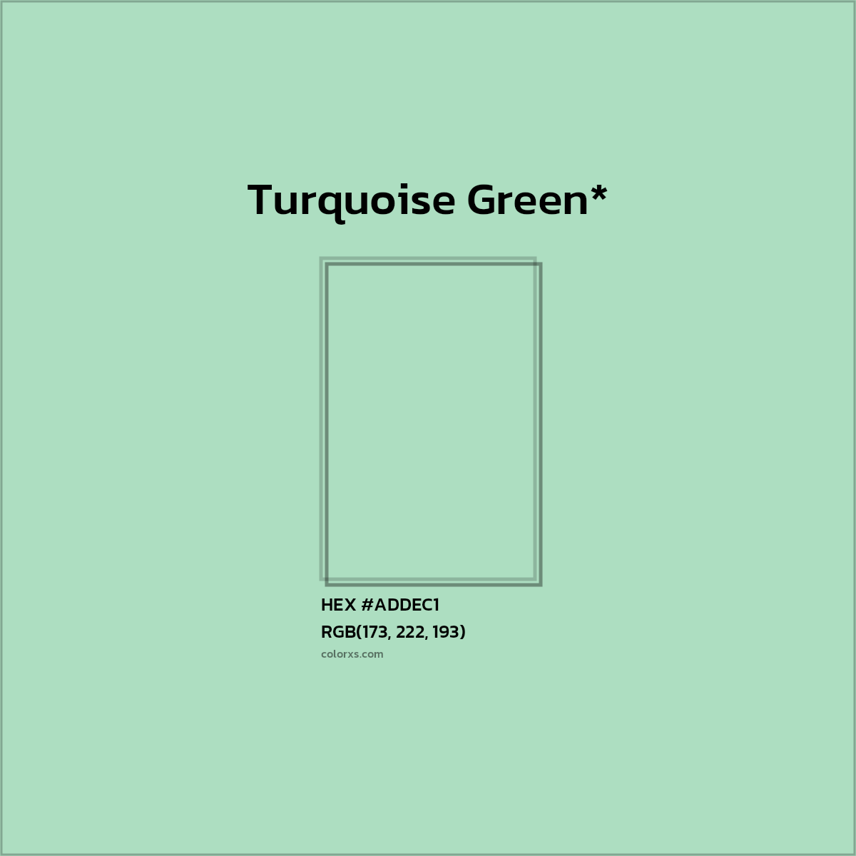 #ADDEC1 hex color. RGB, RYB, CMYK, HSL, HSV codes and color conversions. Matching color names, palettes, paints.