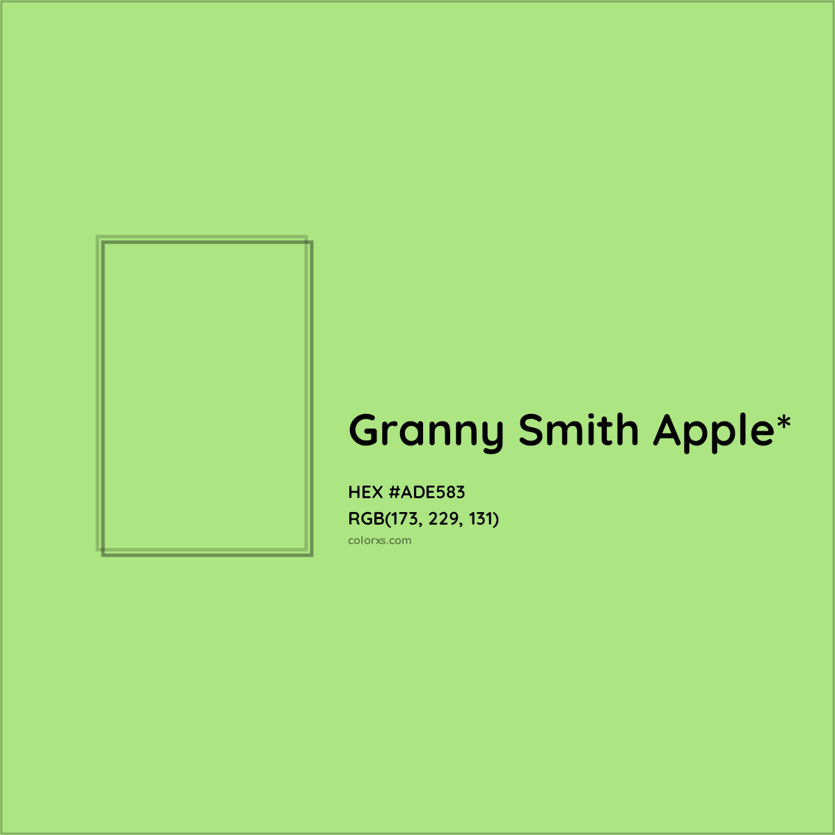#ADE583 hex color. RGB, RYB, CMYK, HSL, HSV codes and color conversions. Matching color names, palettes, paints.