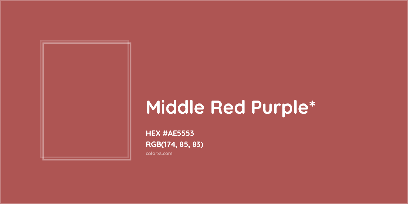 #AE5553 hex color. RGB, RYB, CMYK, HSL, HSV codes and color conversions. Matching color names, palettes, paints.
