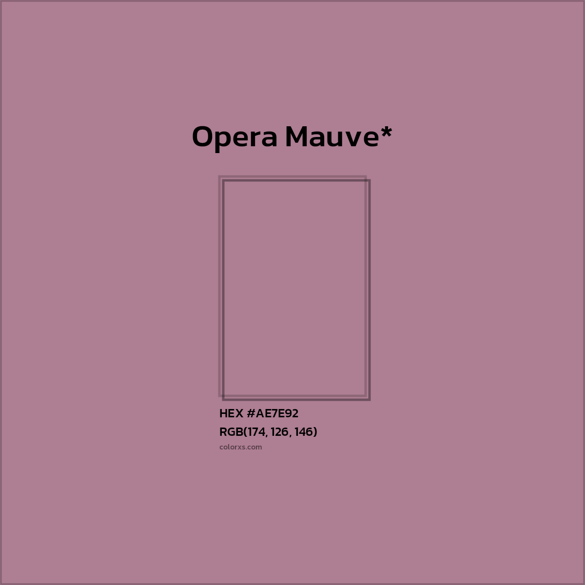#AE7E92 hex color. RGB, RYB, CMYK, HSL, HSV codes and color conversions. Matching color names, palettes, paints.