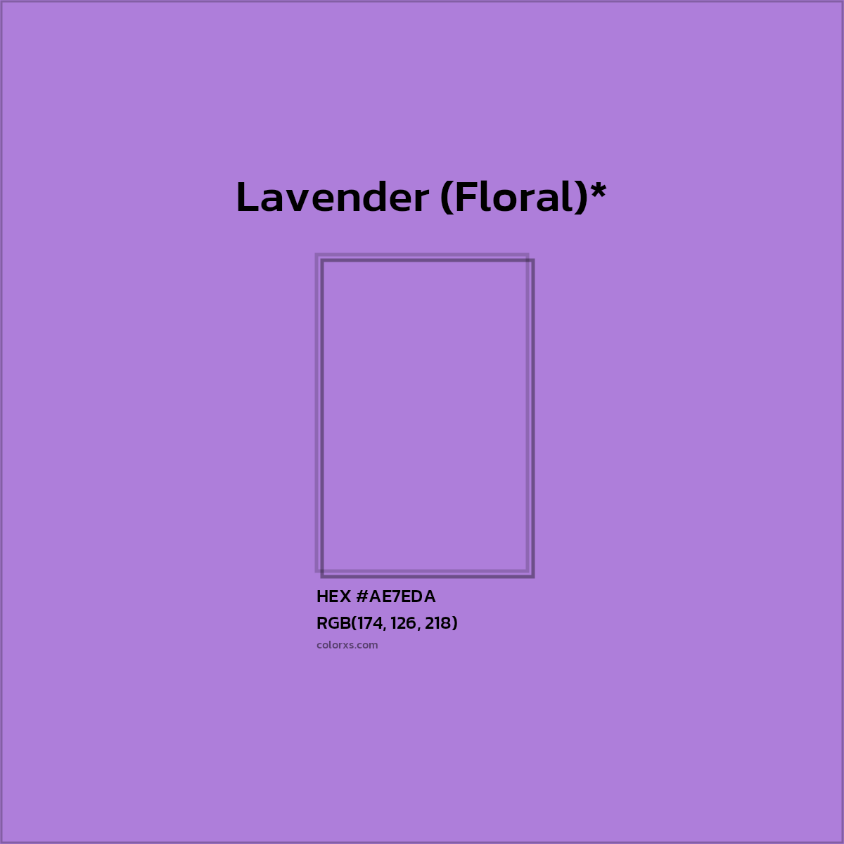 #AE7EDA hex color. RGB, RYB, CMYK, HSL, HSV codes and color conversions. Matching color names, palettes, paints.