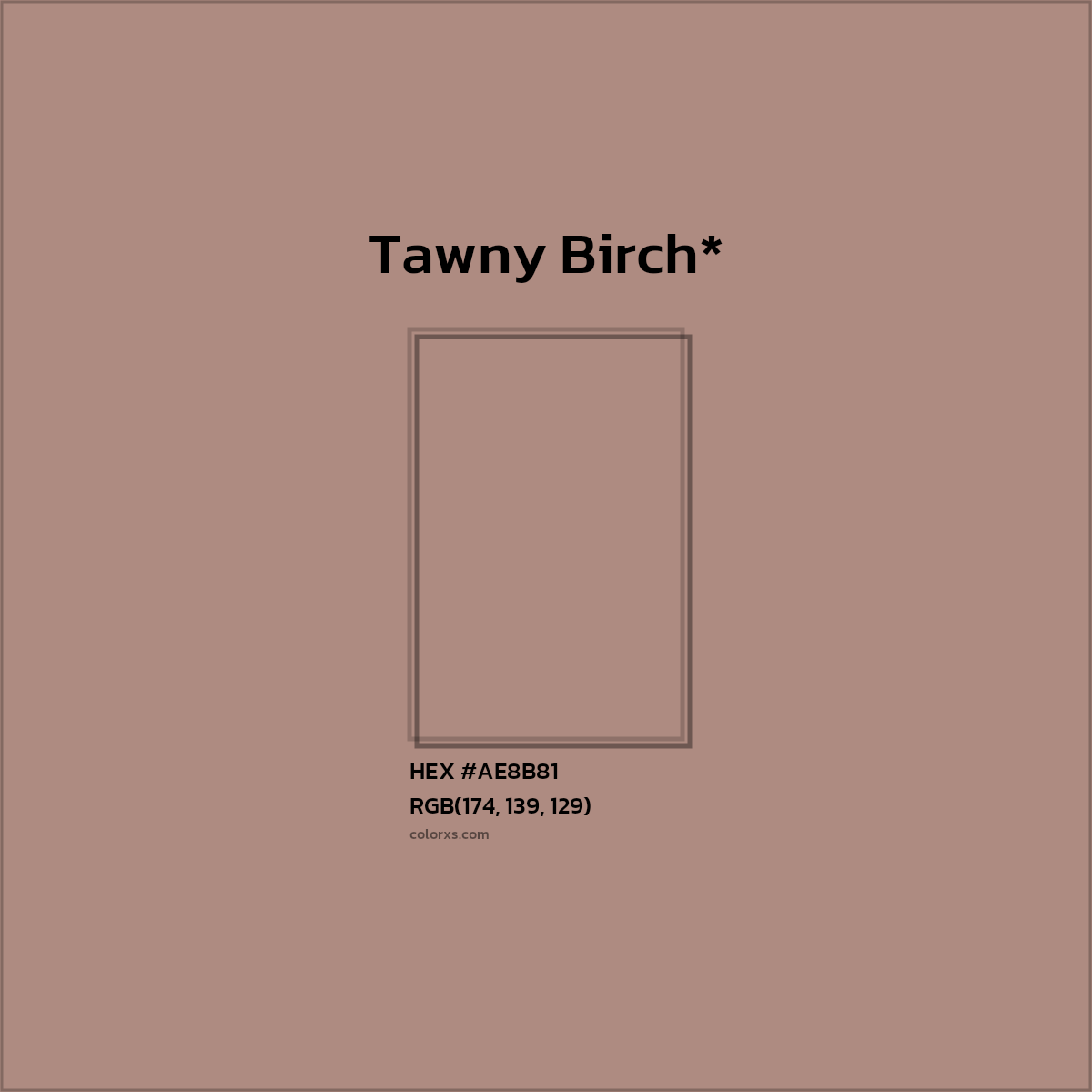 #AE8B81 hex color. RGB, RYB, CMYK, HSL, HSV codes and color conversions. Matching color names, palettes, paints.
