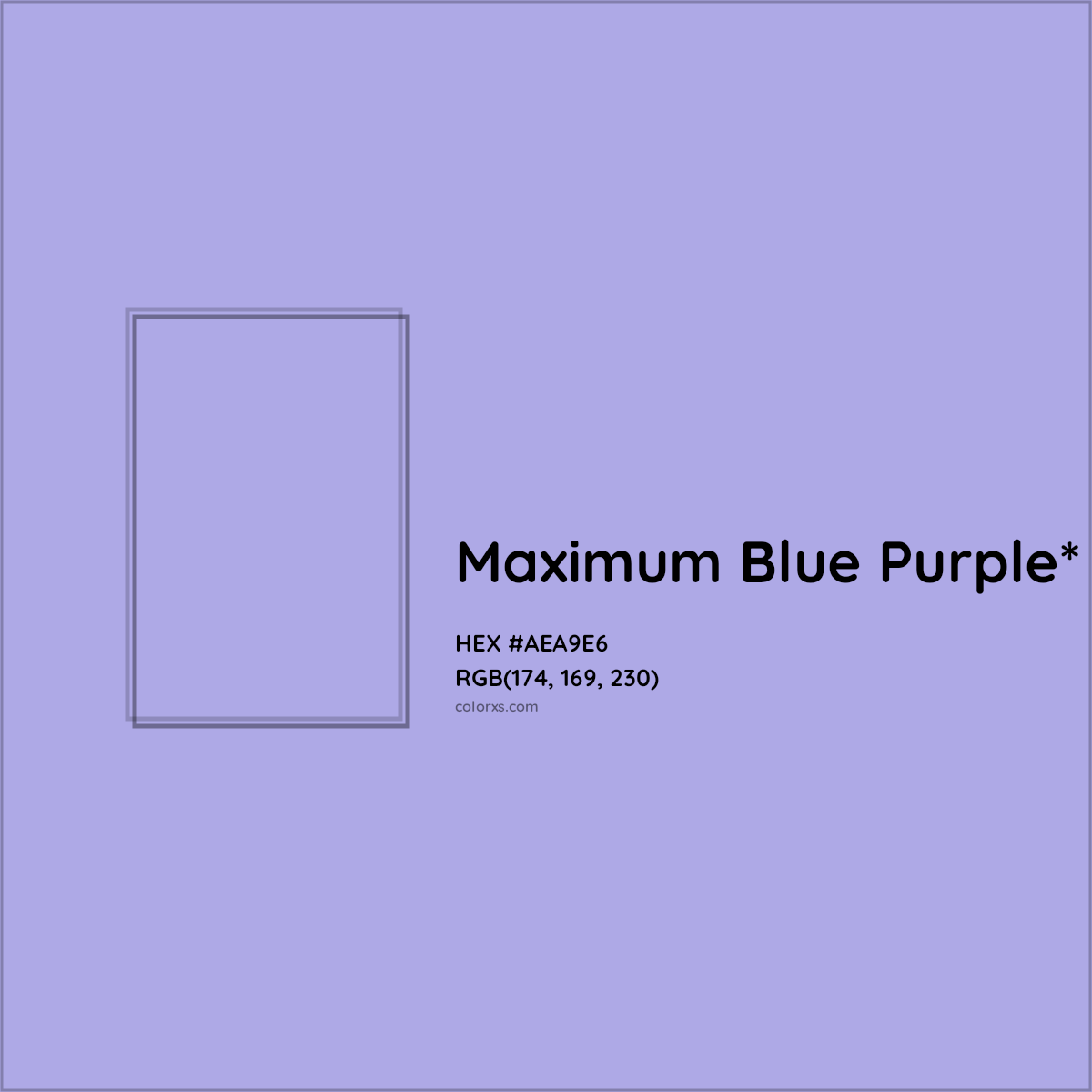 #AEA9E6 hex color. RGB, RYB, CMYK, HSL, HSV codes and color conversions. Matching color names, palettes, paints.
