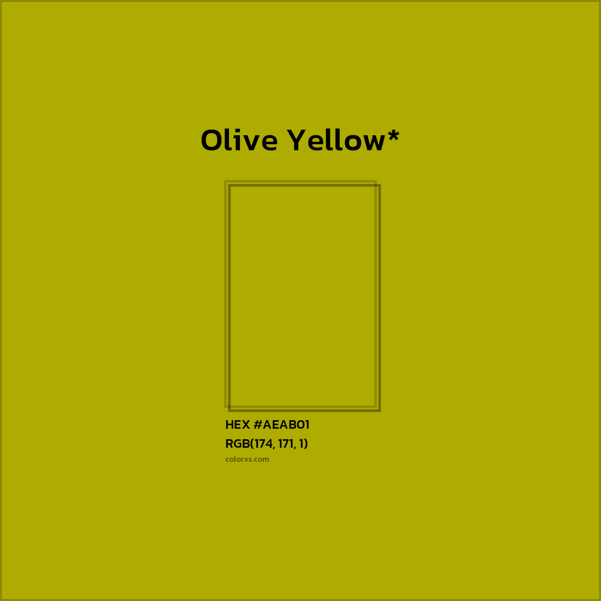 #AEAB01 hex color. RGB, RYB, CMYK, HSL, HSV codes and color conversions. Matching color names, palettes, paints.
