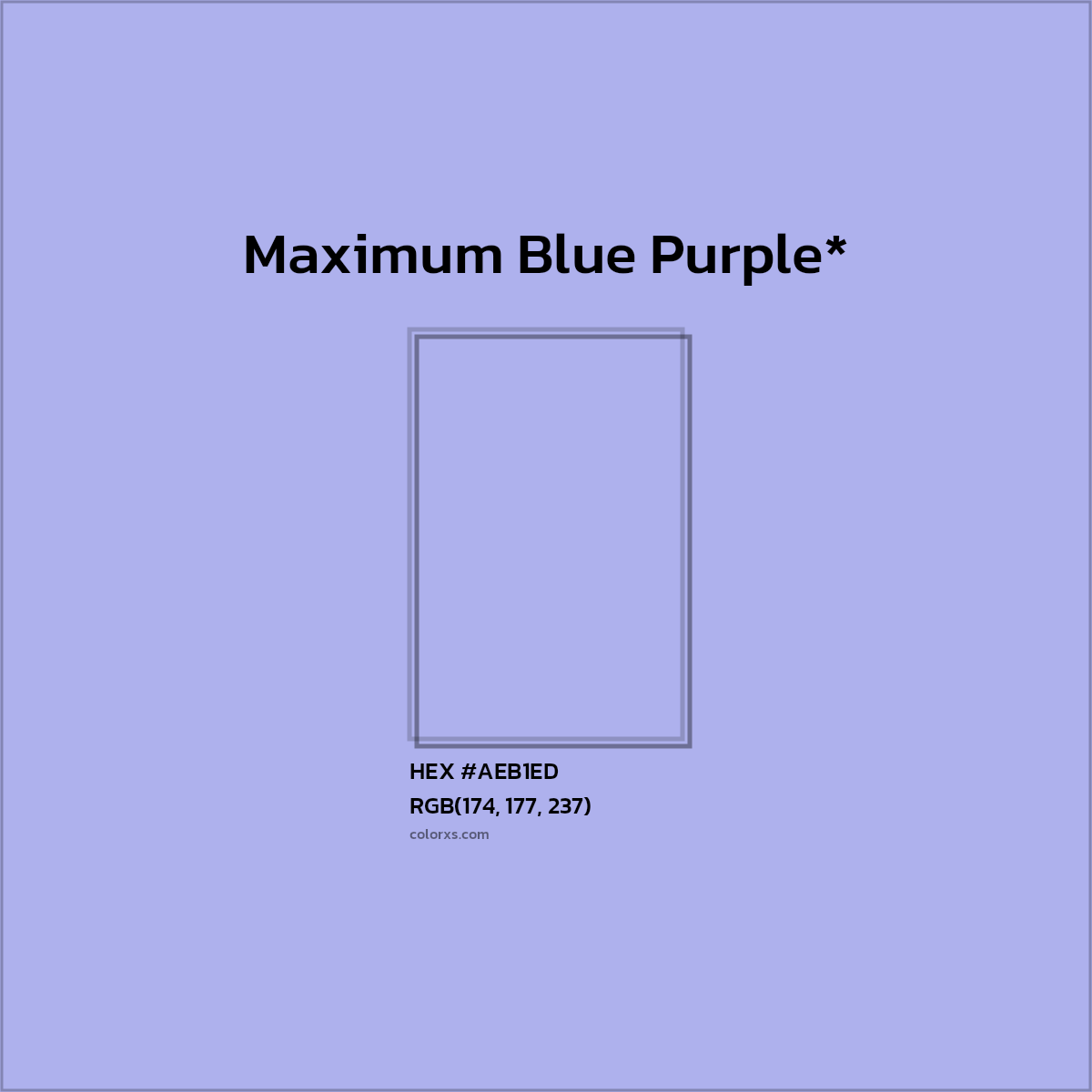 #AEB1ED hex color. RGB, RYB, CMYK, HSL, HSV codes and color conversions. Matching color names, palettes, paints.