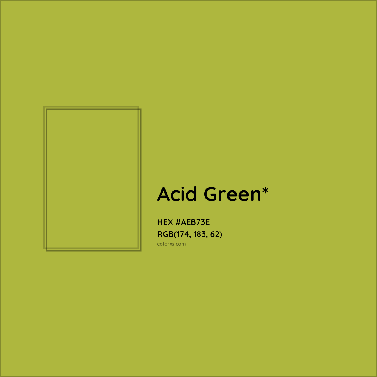 #AEB73E hex color. RGB, RYB, CMYK, HSL, HSV codes and color conversions. Matching color names, palettes, paints.