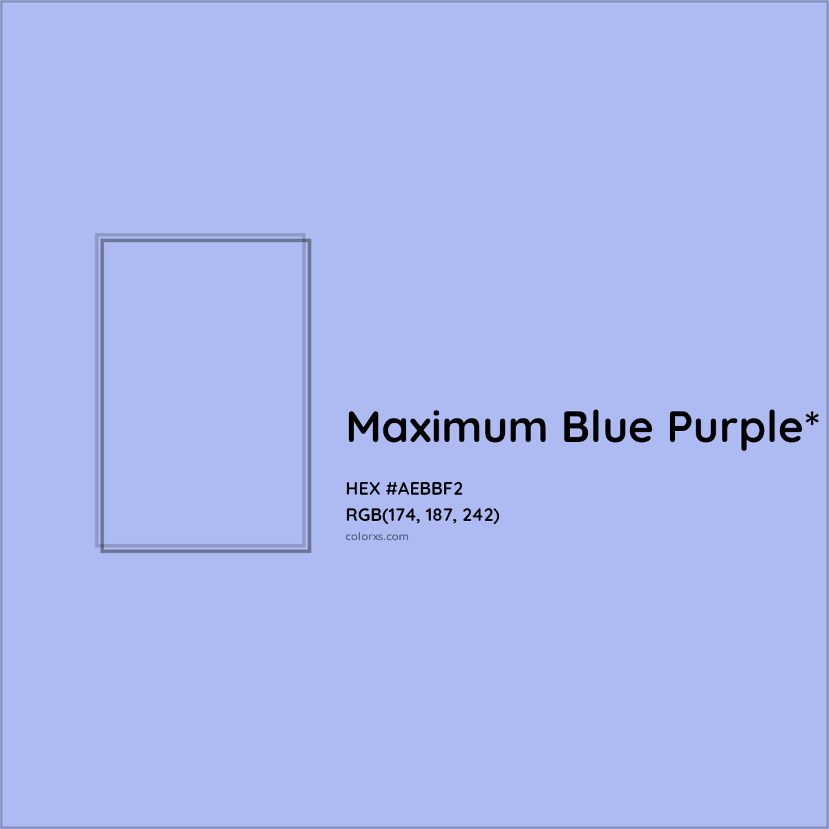 #AEBBF2 hex color. RGB, RYB, CMYK, HSL, HSV codes and color conversions. Matching color names, palettes, paints.