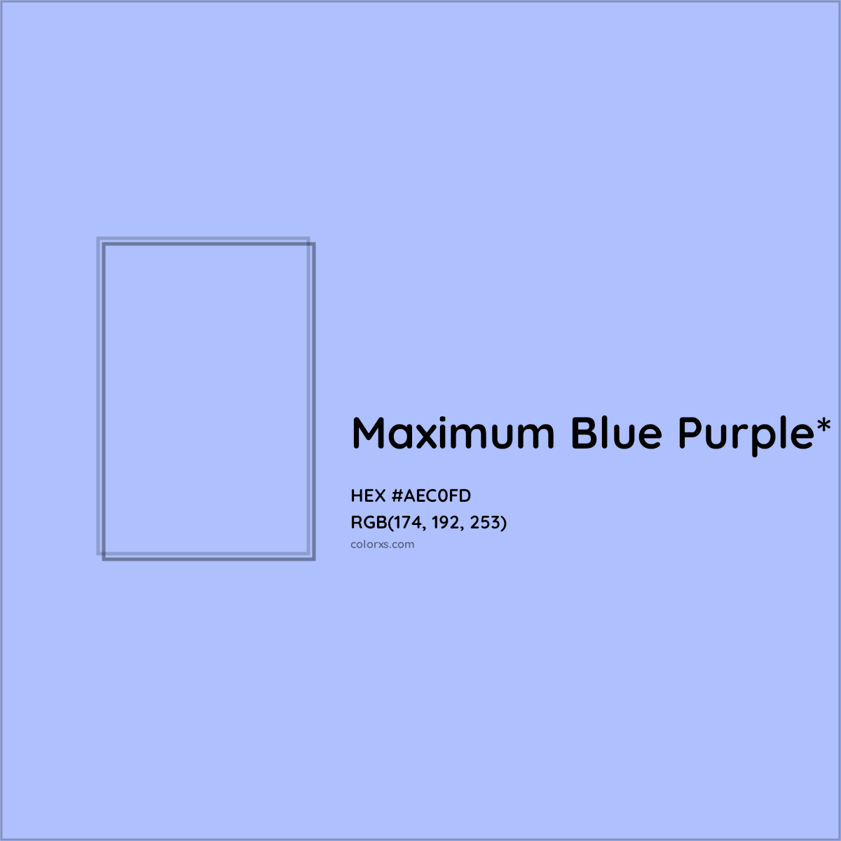 #AEC0FD hex color. RGB, RYB, CMYK, HSL, HSV codes and color conversions. Matching color names, palettes, paints.