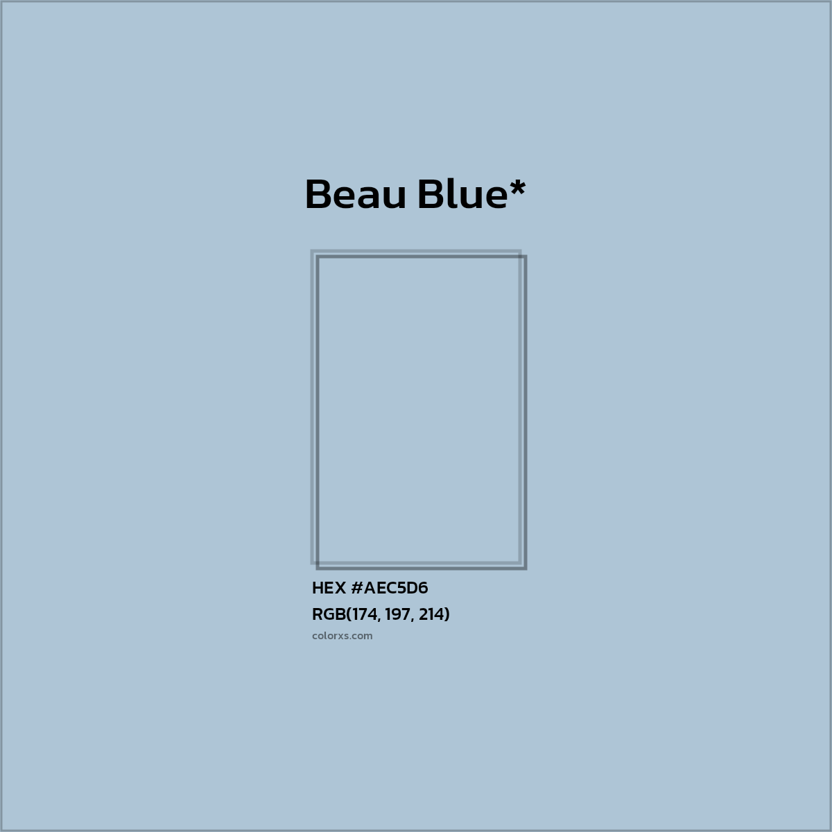 #AEC5D6 hex color. RGB, RYB, CMYK, HSL, HSV codes and color conversions. Matching color names, palettes, paints.