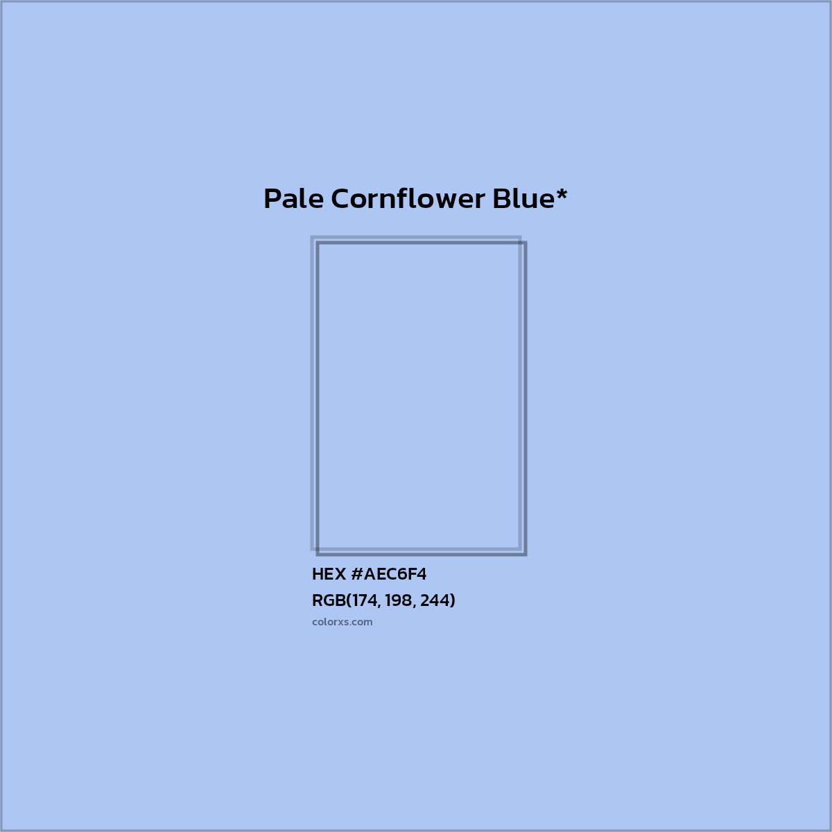 #AEC6F4 hex color. RGB, RYB, CMYK, HSL, HSV codes and color conversions. Matching color names, palettes, paints.