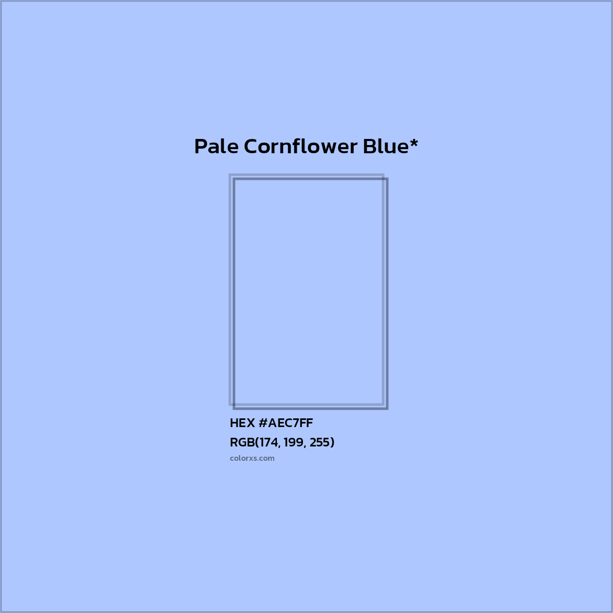#AEC7FF hex color. RGB, RYB, CMYK, HSL, HSV codes and color conversions. Matching color names, palettes, paints.