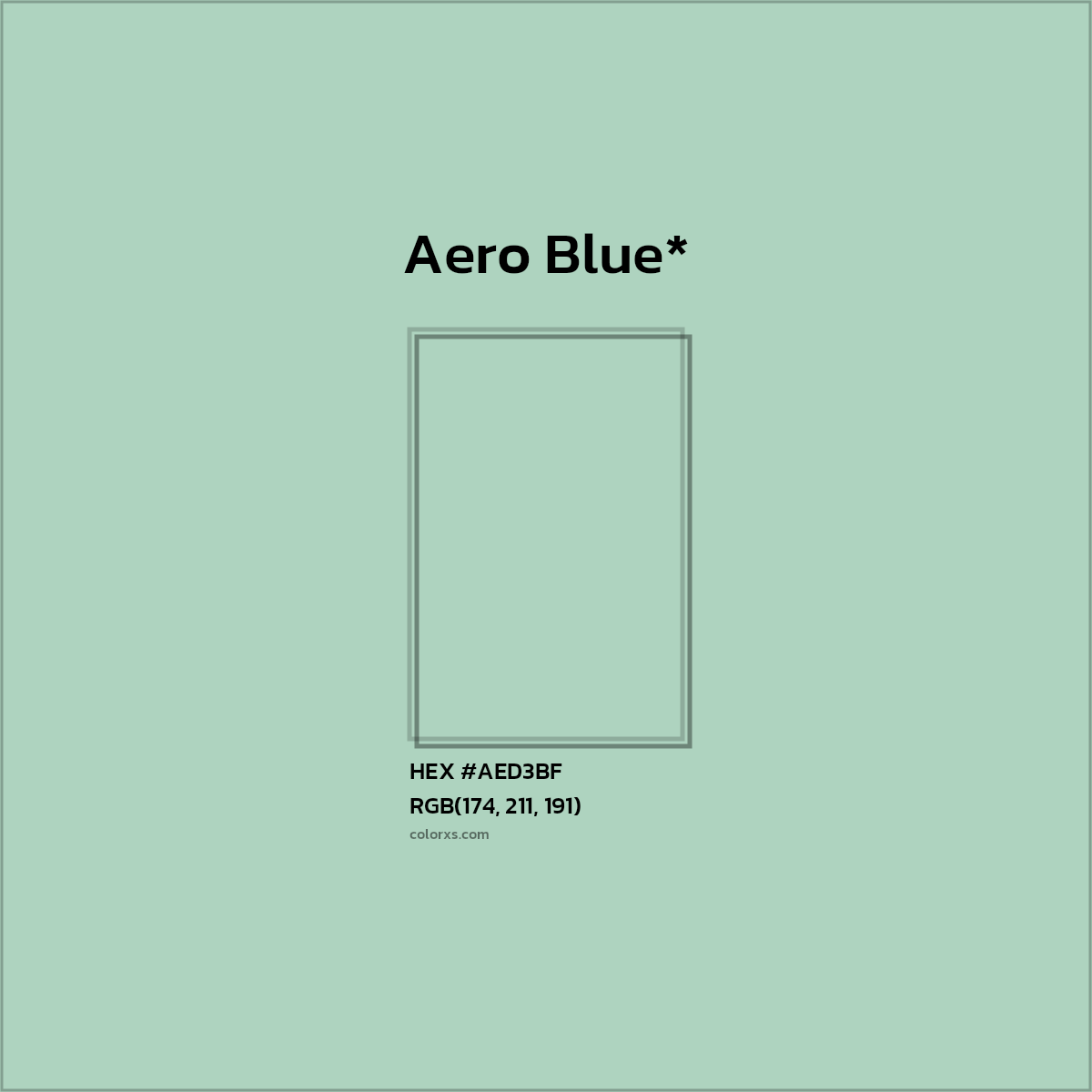 #AED3BF hex color. RGB, RYB, CMYK, HSL, HSV codes and color conversions. Matching color names, palettes, paints.