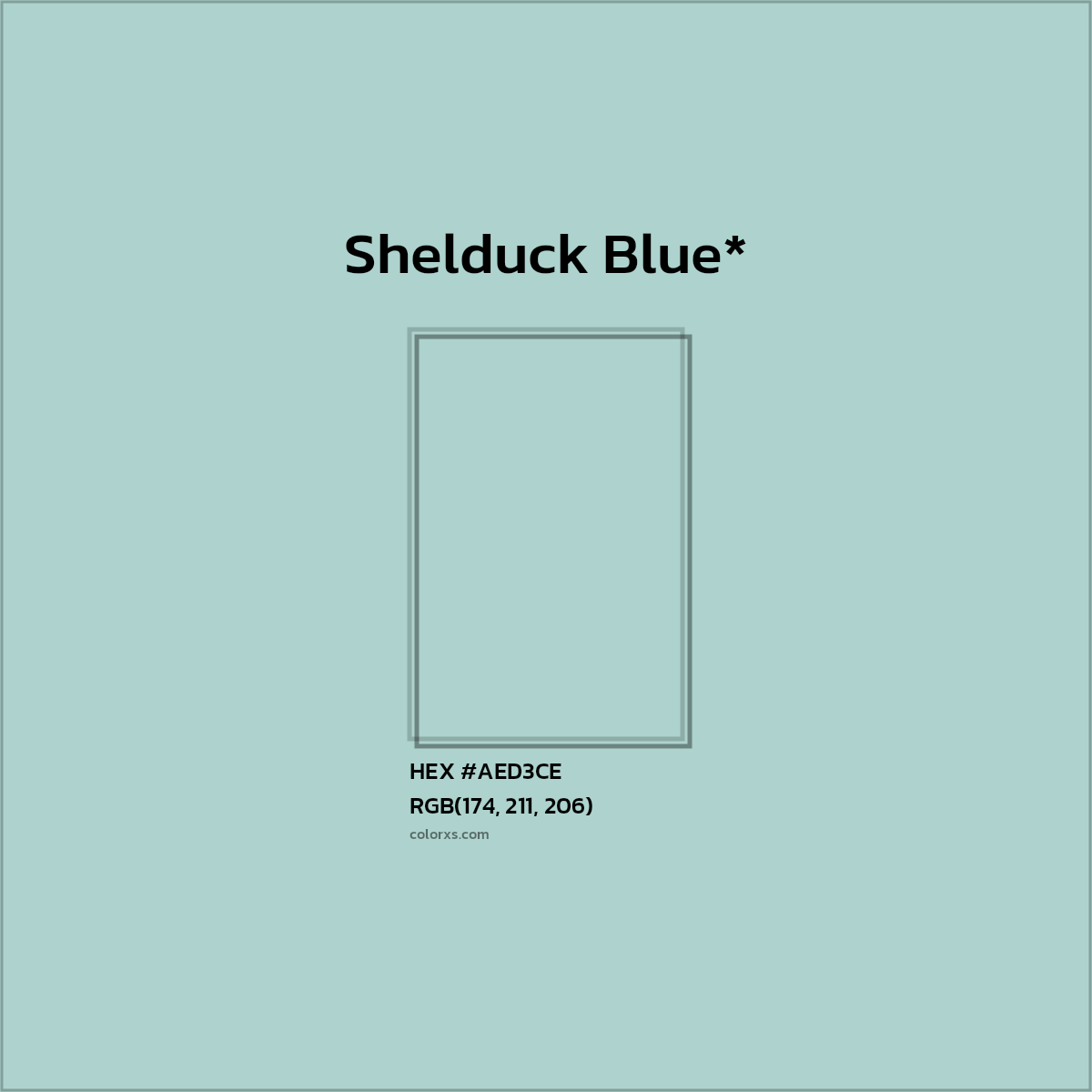 #AED3CE hex color. RGB, RYB, CMYK, HSL, HSV codes and color conversions. Matching color names, palettes, paints.