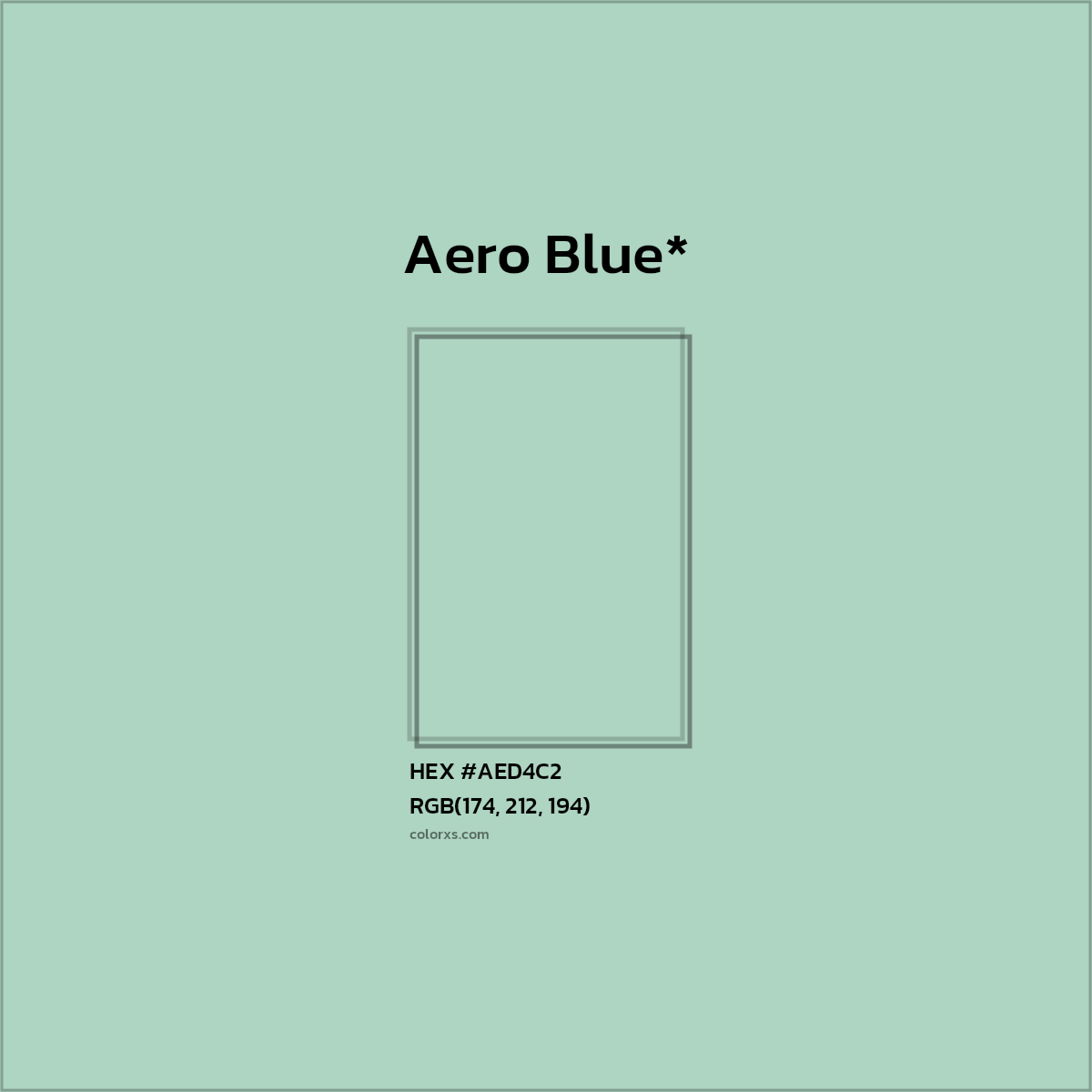 #AED4C2 hex color. RGB, RYB, CMYK, HSL, HSV codes and color conversions. Matching color names, palettes, paints.