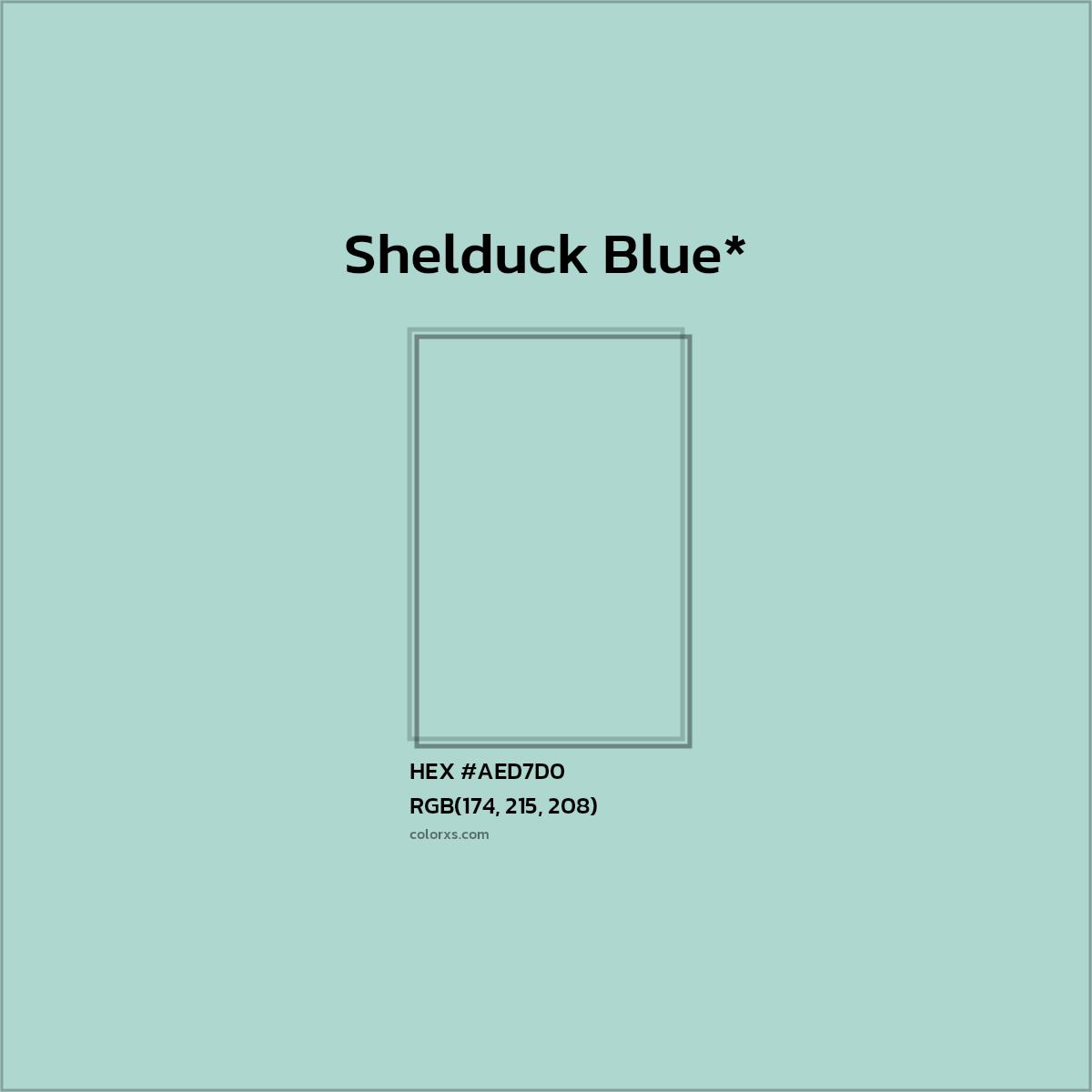 #AED7D0 hex color. RGB, RYB, CMYK, HSL, HSV codes and color conversions. Matching color names, palettes, paints.