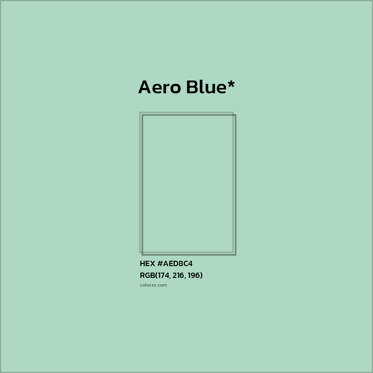 #AED8C4 hex color. RGB, RYB, CMYK, HSL, HSV codes and color conversions. Matching color names, palettes, paints.