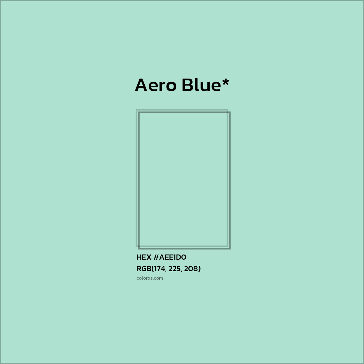 #AEE1D0 hex color. RGB, RYB, CMYK, HSL, HSV codes and color conversions. Matching color names, palettes, paints.
