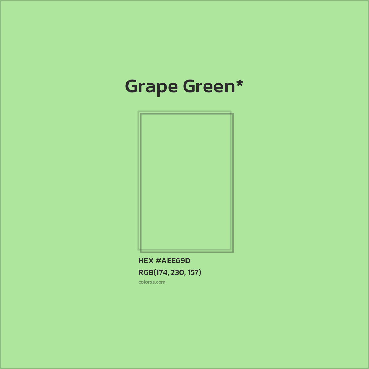 #AEE69D hex color. RGB, RYB, CMYK, HSL, HSV codes and color conversions. Matching color names, palettes, paints.