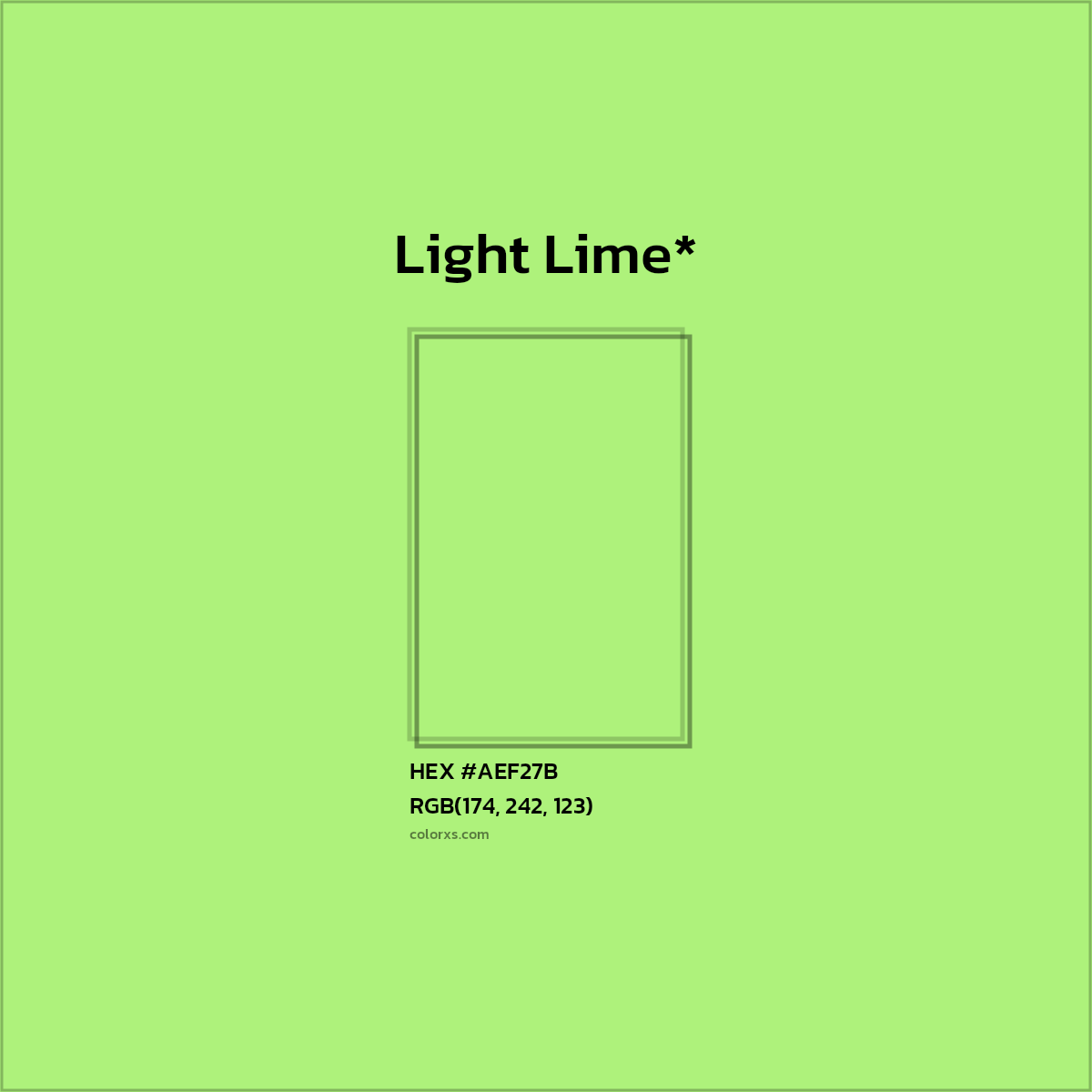 #AEF27B hex color. RGB, RYB, CMYK, HSL, HSV codes and color conversions. Matching color names, palettes, paints.