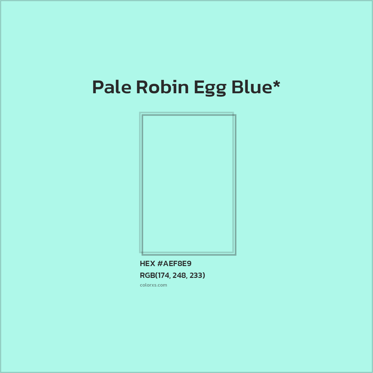 #AEF8E9 hex color. RGB, RYB, CMYK, HSL, HSV codes and color conversions. Matching color names, palettes, paints.