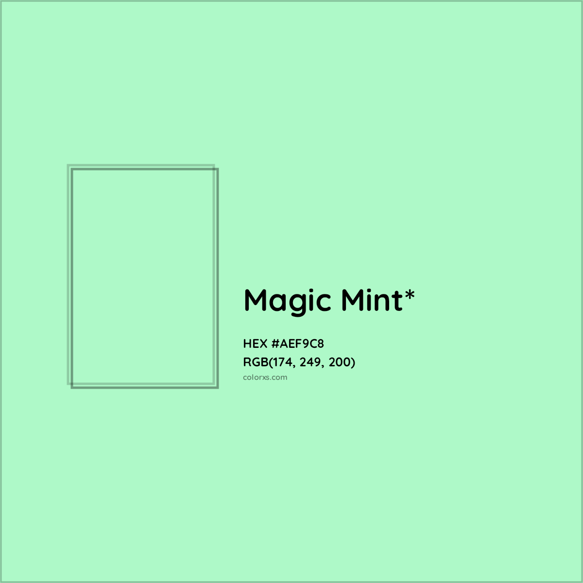 #AEF9C8 hex color. RGB, RYB, CMYK, HSL, HSV codes and color conversions. Matching color names, palettes, paints.