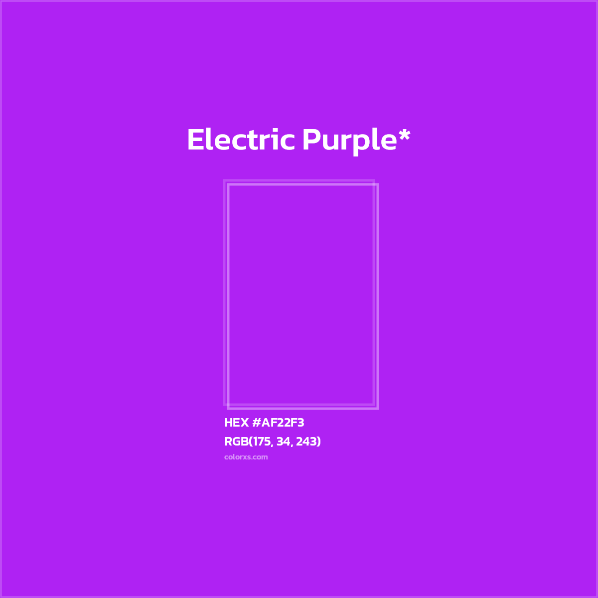 #AF22F3 hex color. RGB, RYB, CMYK, HSL, HSV codes and color conversions. Matching color names, palettes, paints.