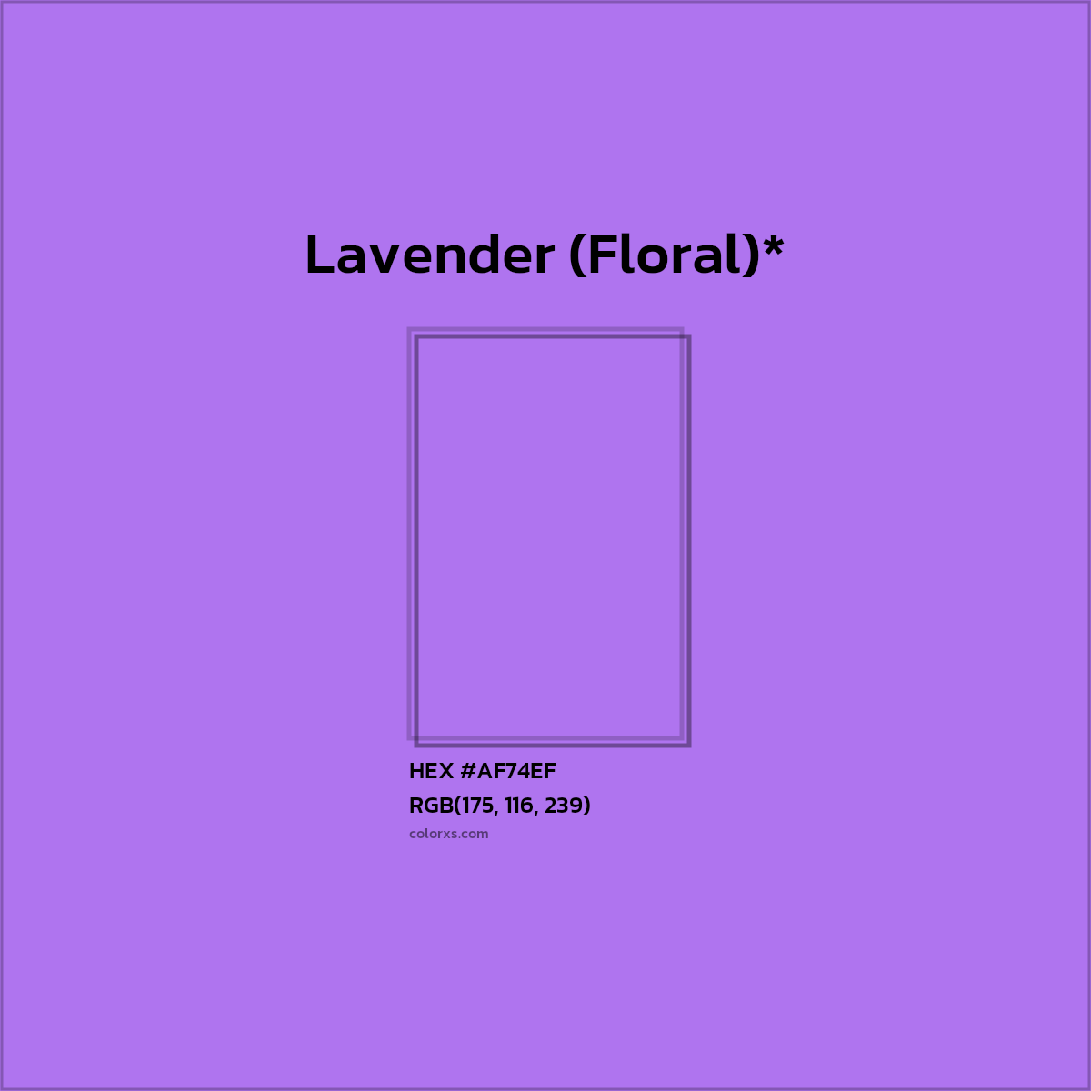 #AF74EF hex color. RGB, RYB, CMYK, HSL, HSV codes and color conversions. Matching color names, palettes, paints.