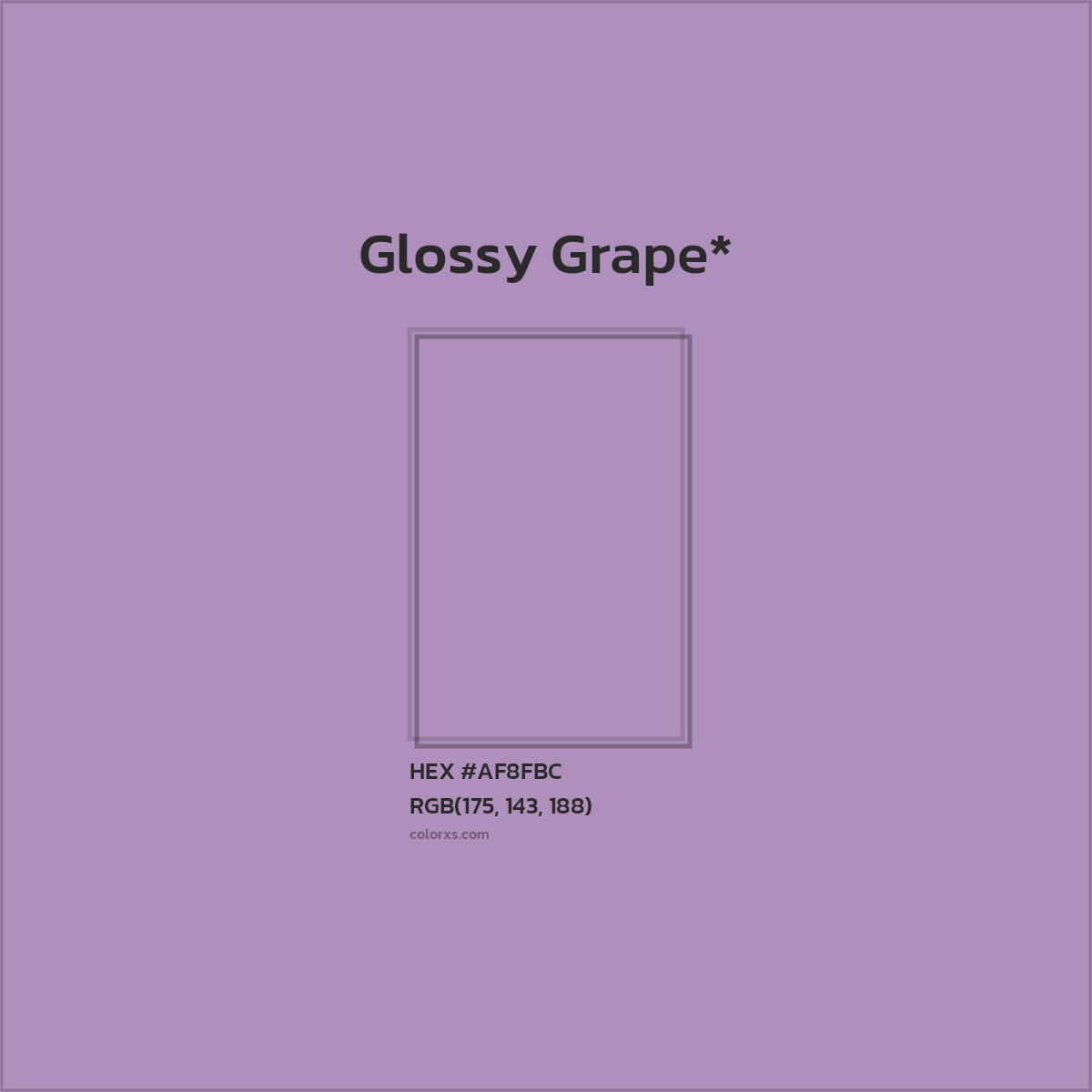 #AF8FBC hex color. RGB, RYB, CMYK, HSL, HSV codes and color conversions. Matching color names, palettes, paints.