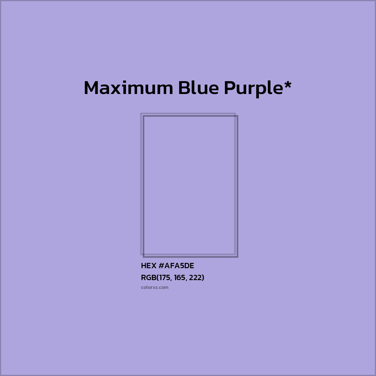 #AFA5DE hex color. RGB, RYB, CMYK, HSL, HSV codes and color conversions. Matching color names, palettes, paints.